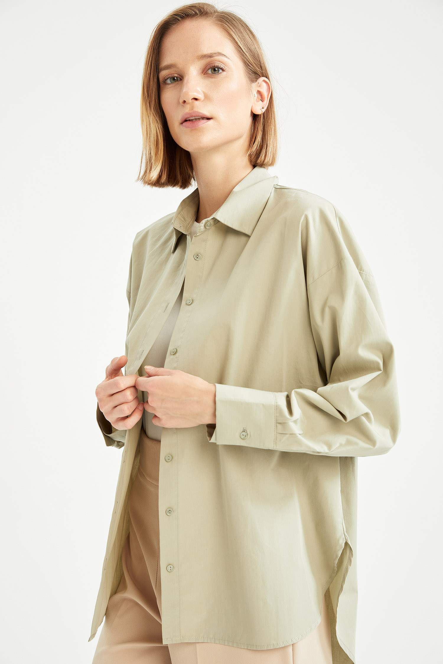 Oversize Fit Pamuklu Uzun Kollu Poplin Gömlek