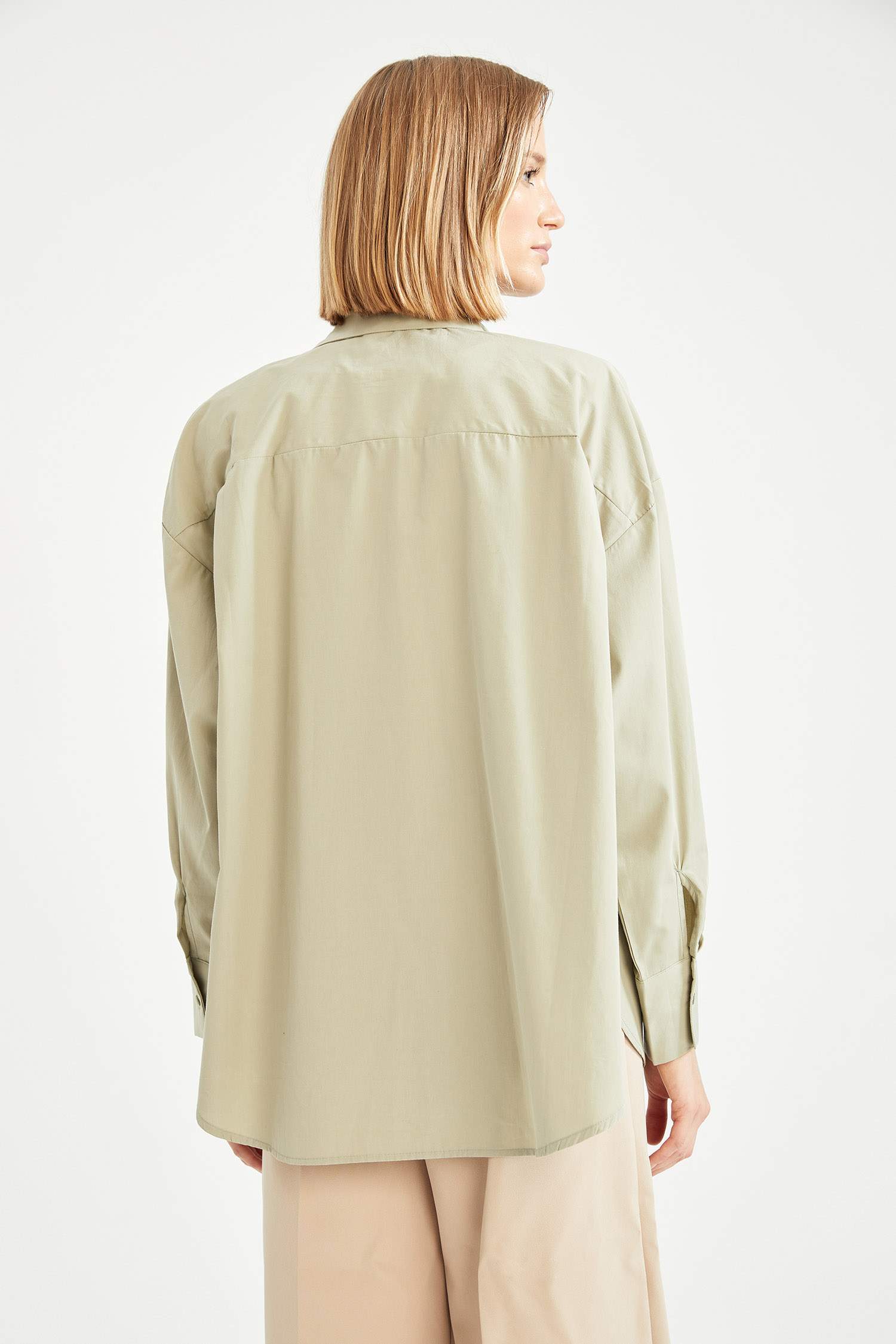Oversize Fit Pamuklu Uzun Kollu Poplin Gömlek