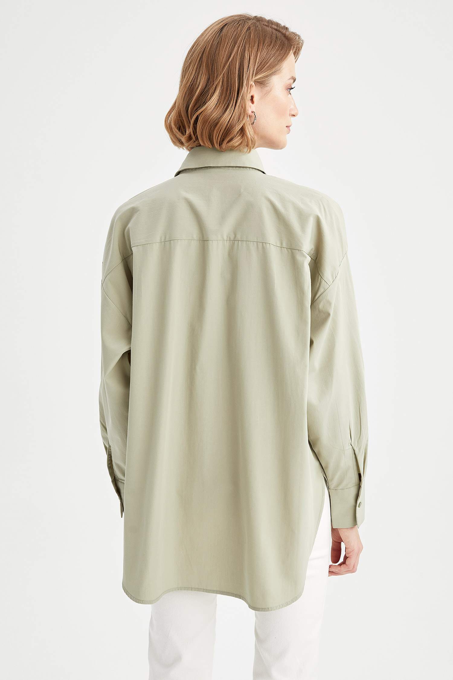 Oversize Fit Pamuklu Uzun Kollu Poplin Gömlek