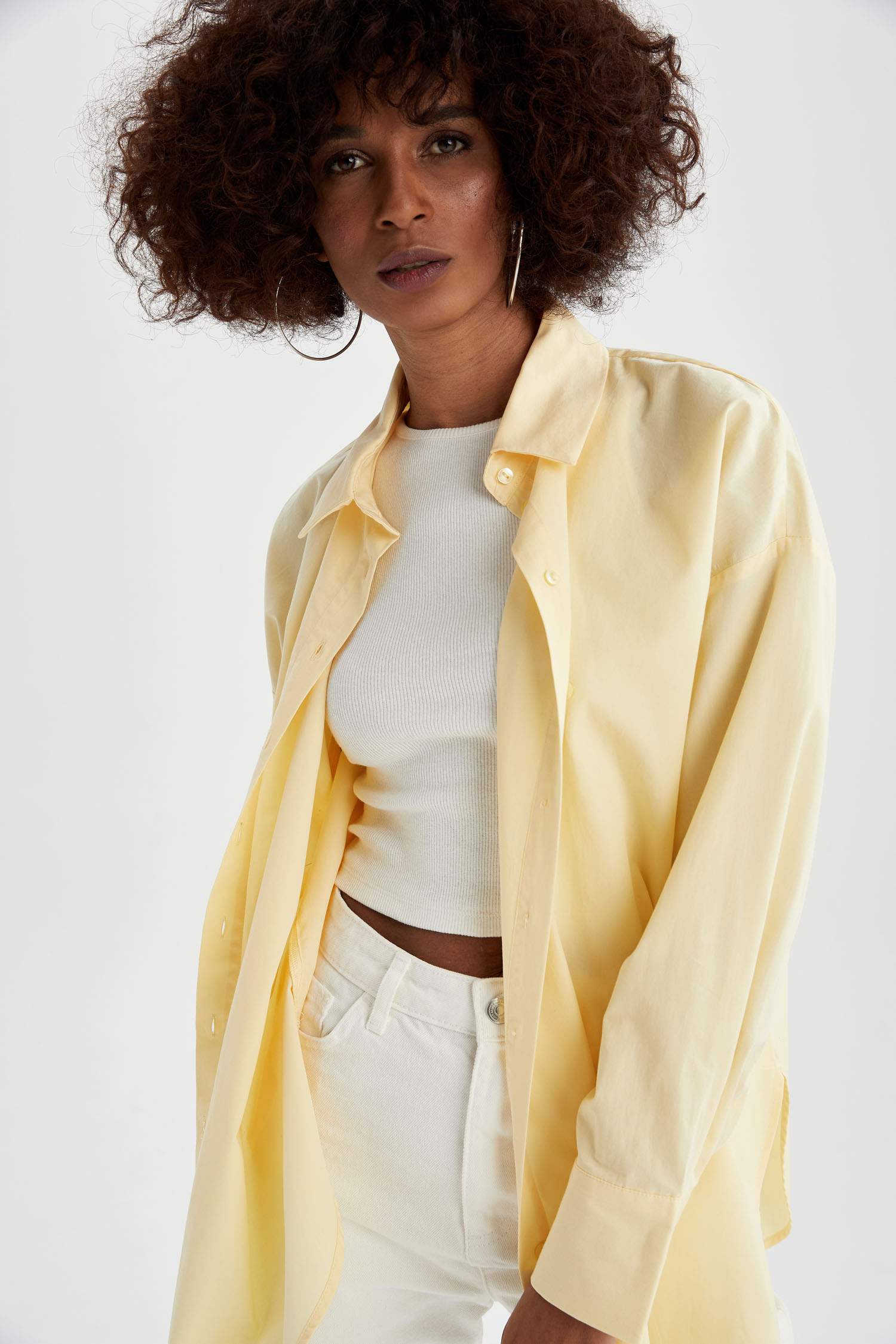 Oversize Fit Pamuklu Uzun Kollu Poplin Gömlek