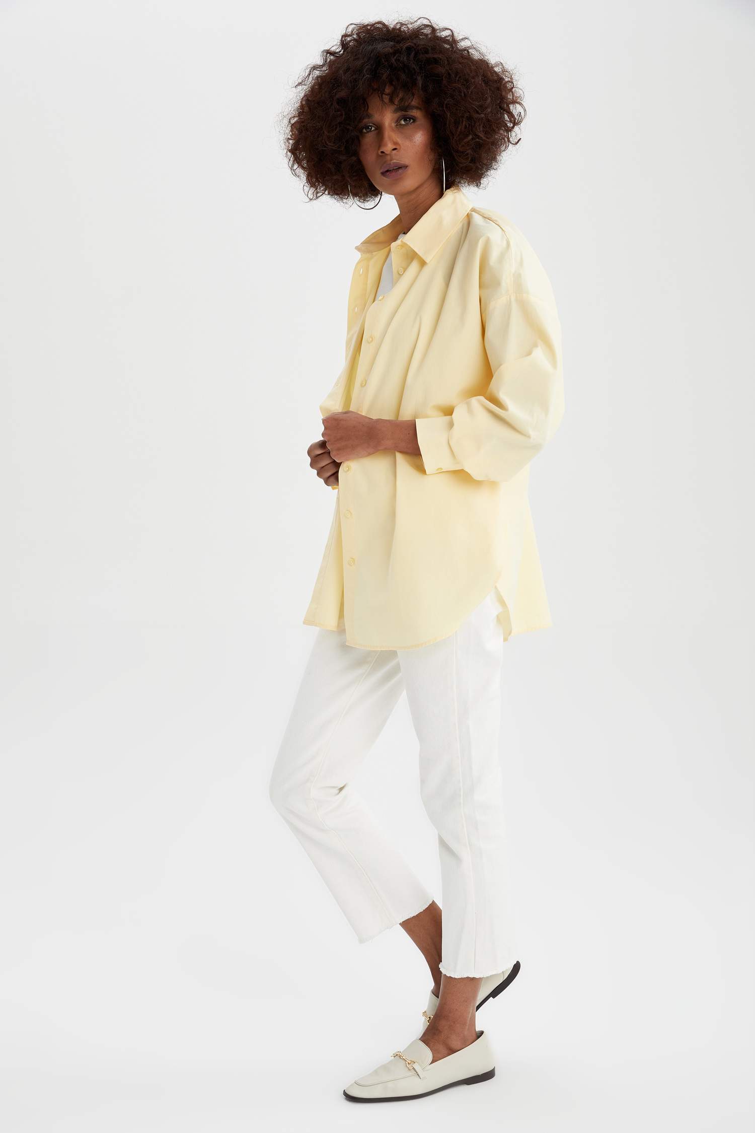 Oversize Fit Pamuklu Uzun Kollu Poplin Gömlek