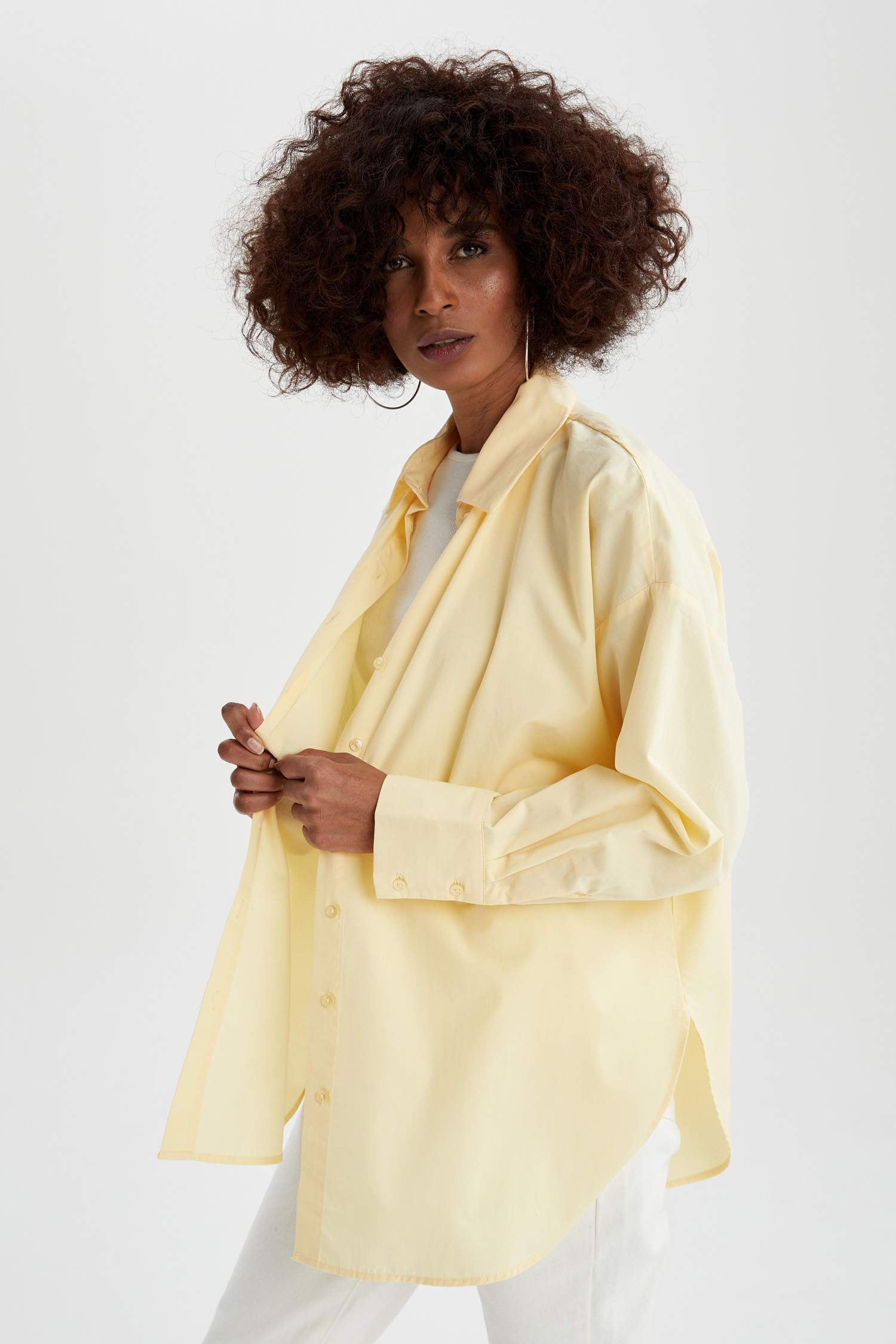 Oversize Fit Pamuklu Uzun Kollu Poplin Gömlek