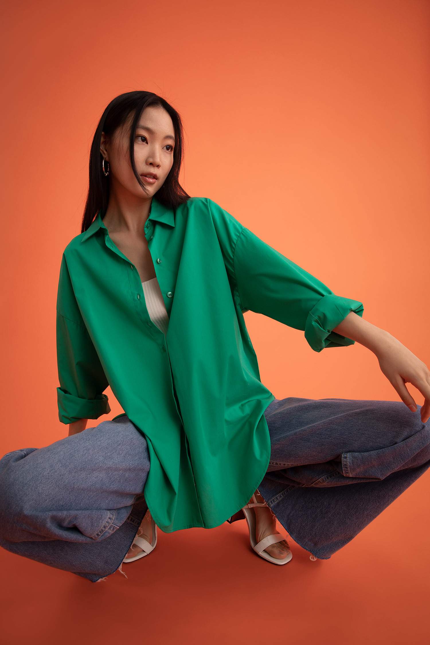 Oversize Fit Pamuklu Uzun Kollu Poplin Gömlek