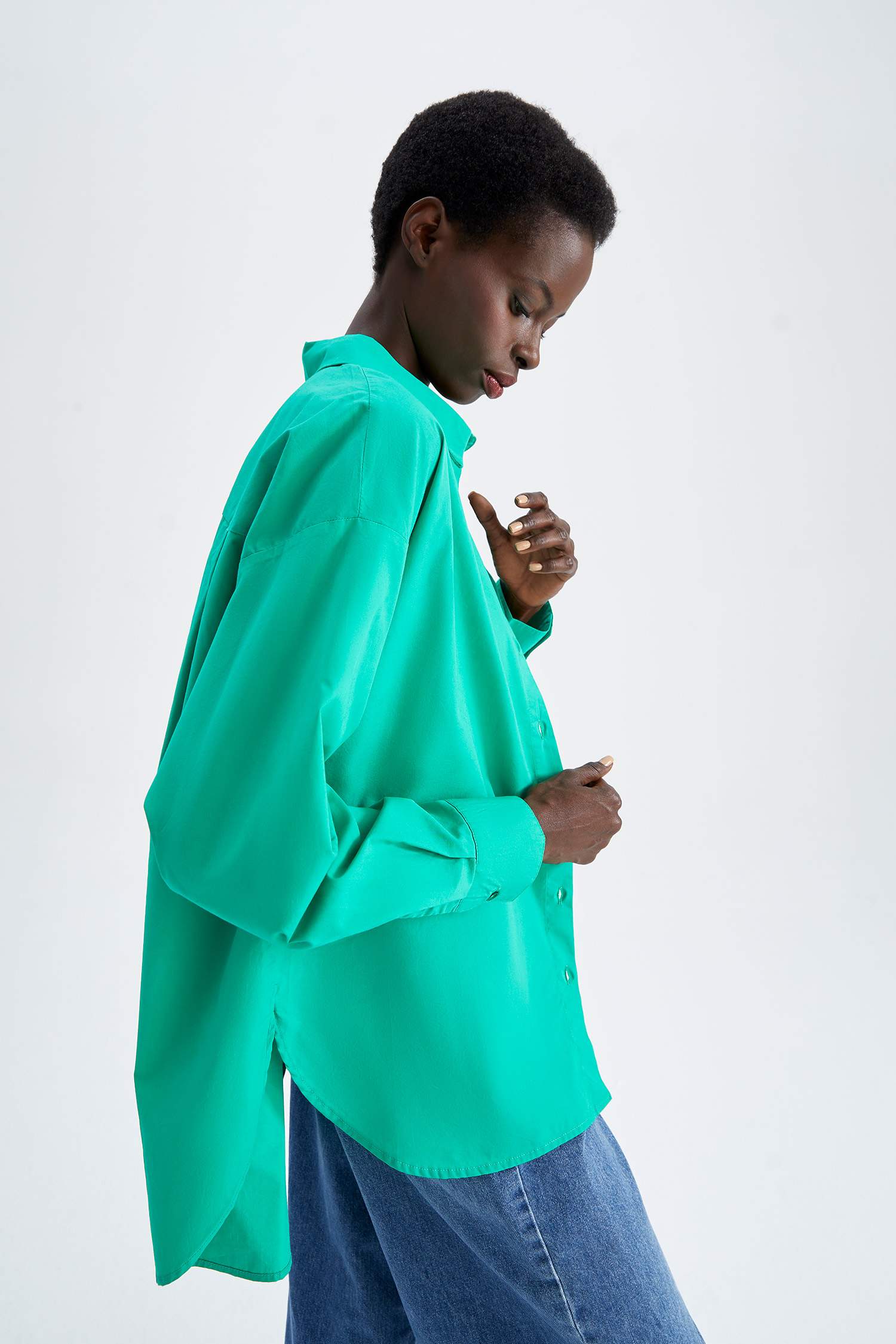 Oversize Fit Pamuklu Uzun Kollu Poplin Gömlek