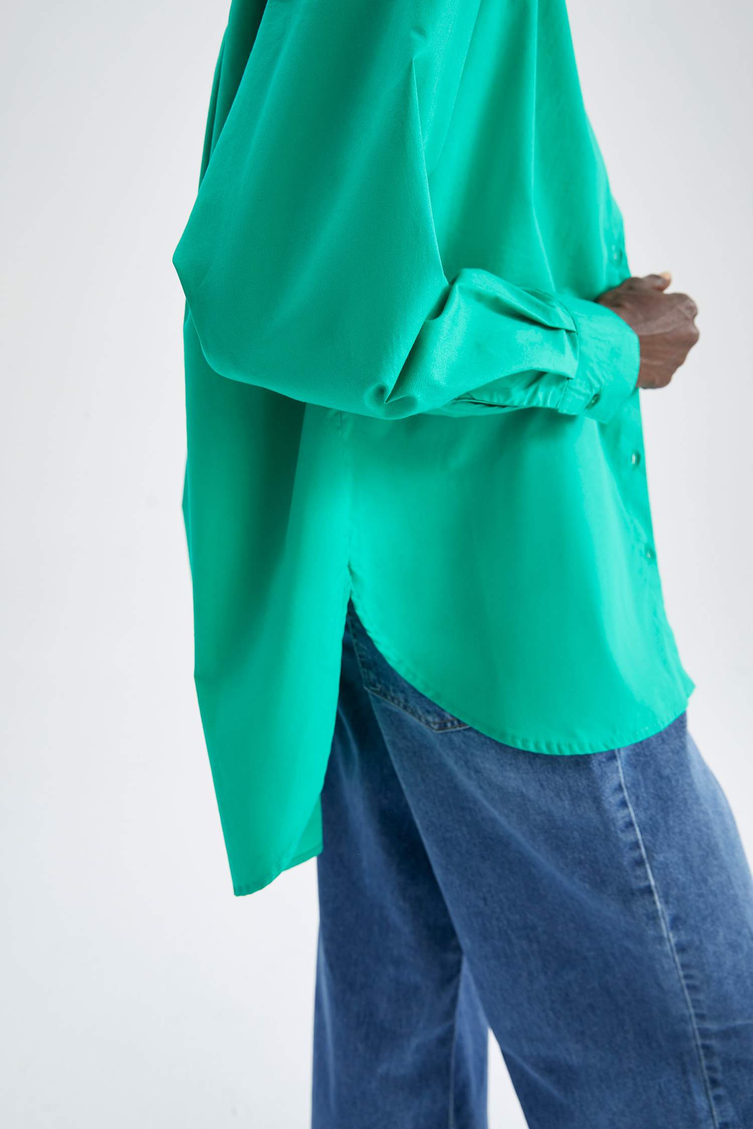 Oversize Fit Pamuklu Uzun Kollu Poplin Gömlek