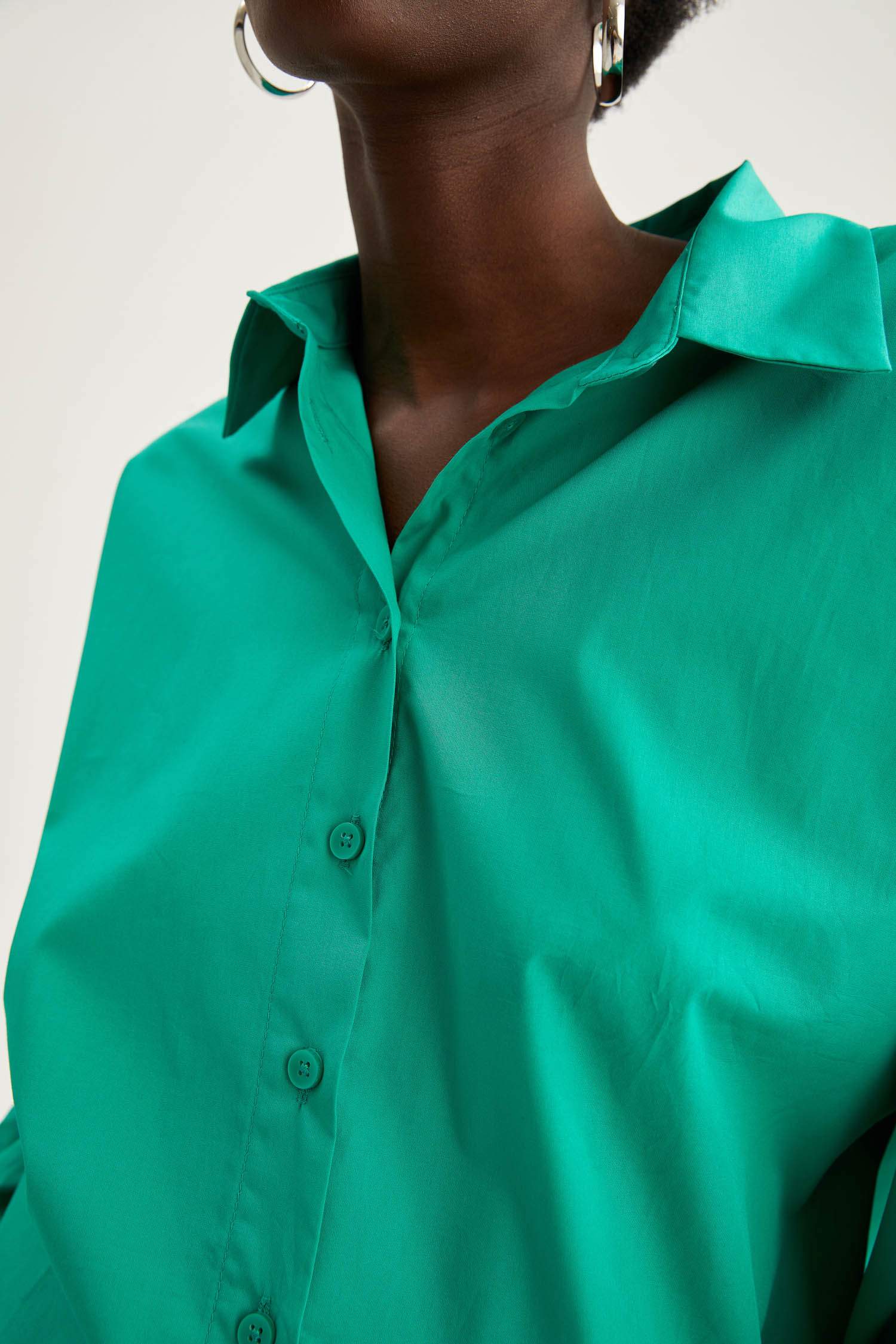 Oversize Fit Pamuklu Uzun Kollu Poplin Gömlek