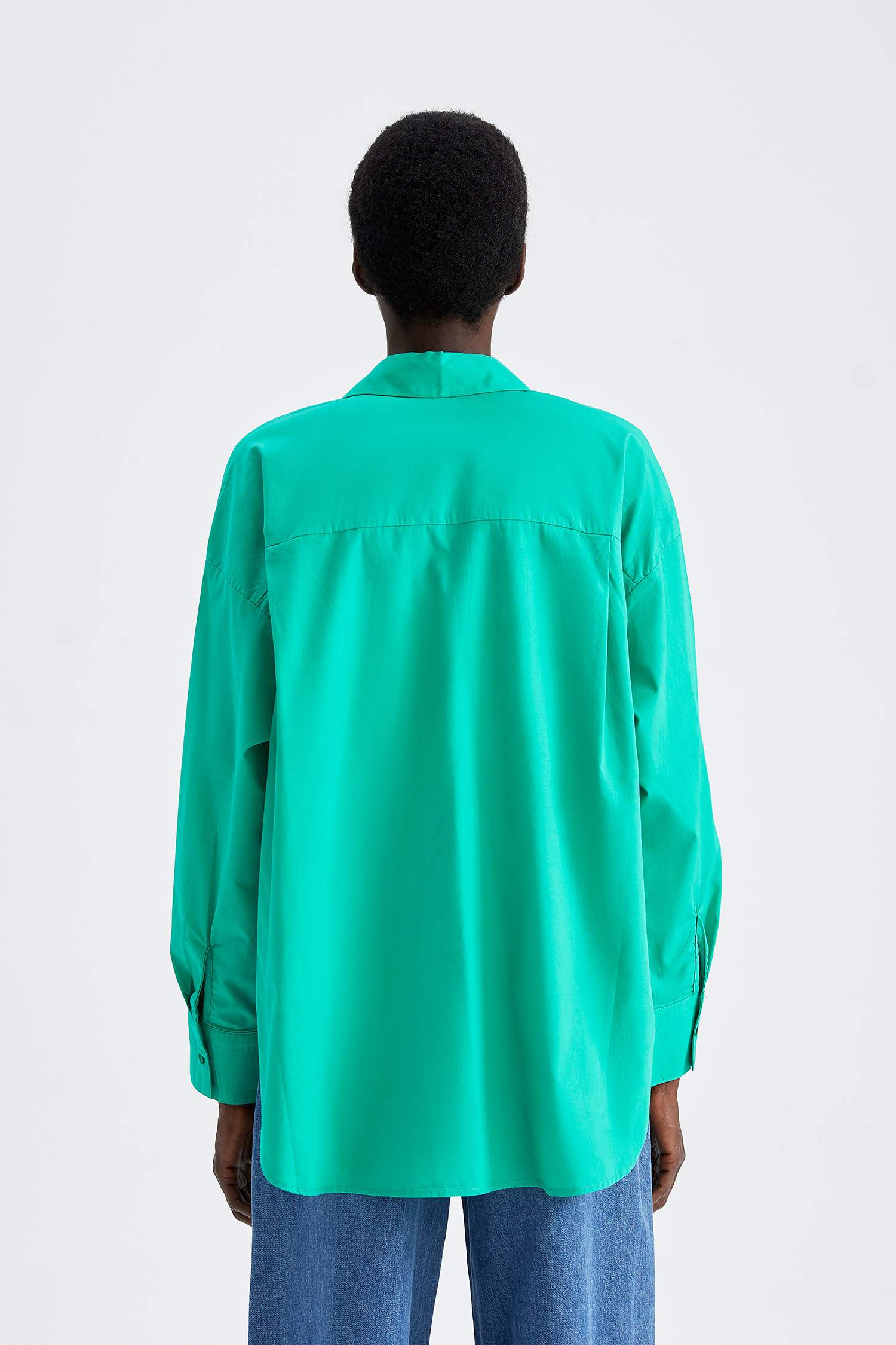 Oversize Fit Pamuklu Uzun Kollu Poplin Gömlek