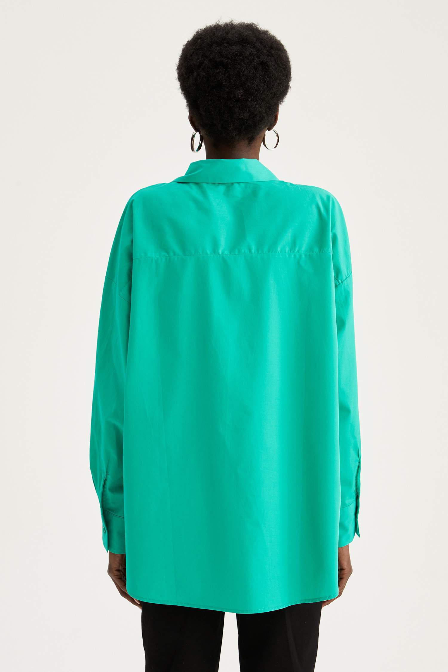 Oversize Fit Pamuklu Uzun Kollu Poplin Gömlek