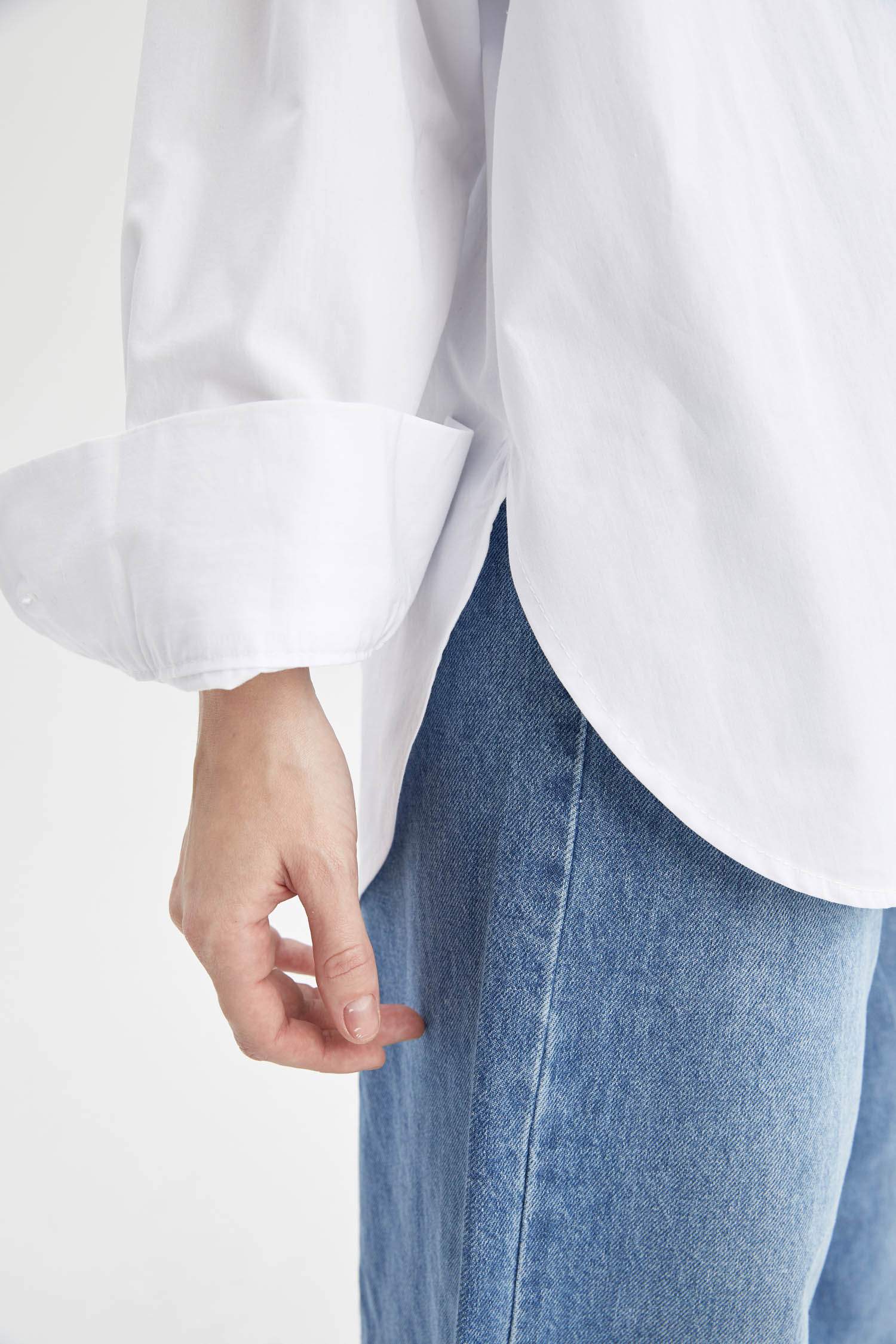 Oversize Fit Pamuklu Uzun Kollu Poplin Gömlek