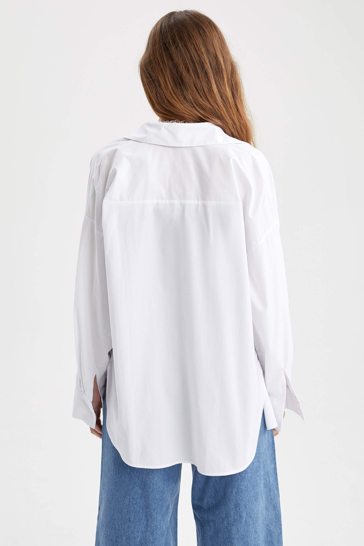 Oversize Fit Pamuklu Uzun Kollu Poplin Gömlek