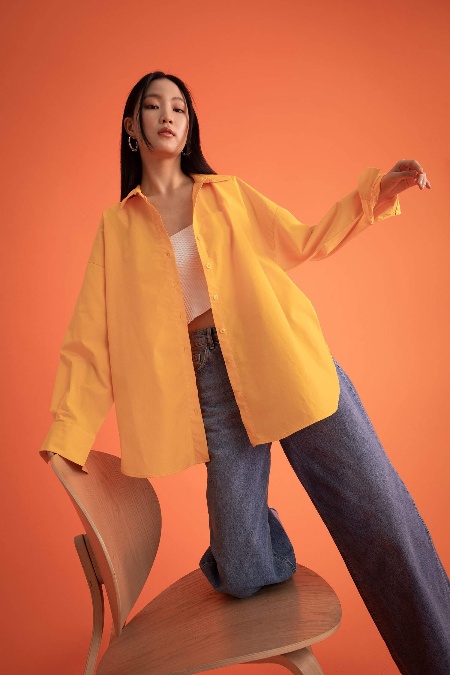 Oversize Fit Pamuklu Uzun Kollu Poplin Gömlek