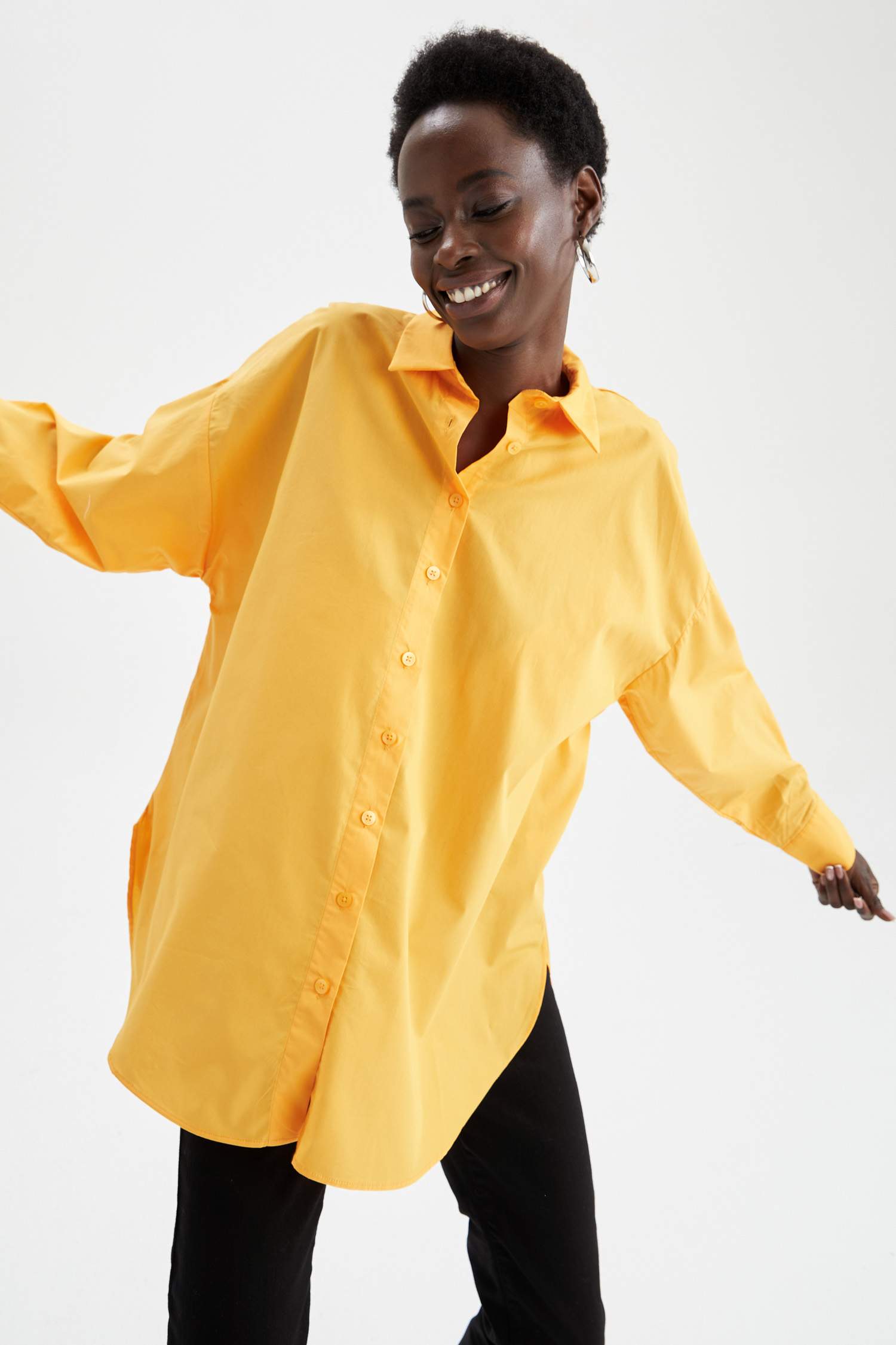 Oversize Fit Pamuklu Uzun Kollu Poplin Gömlek