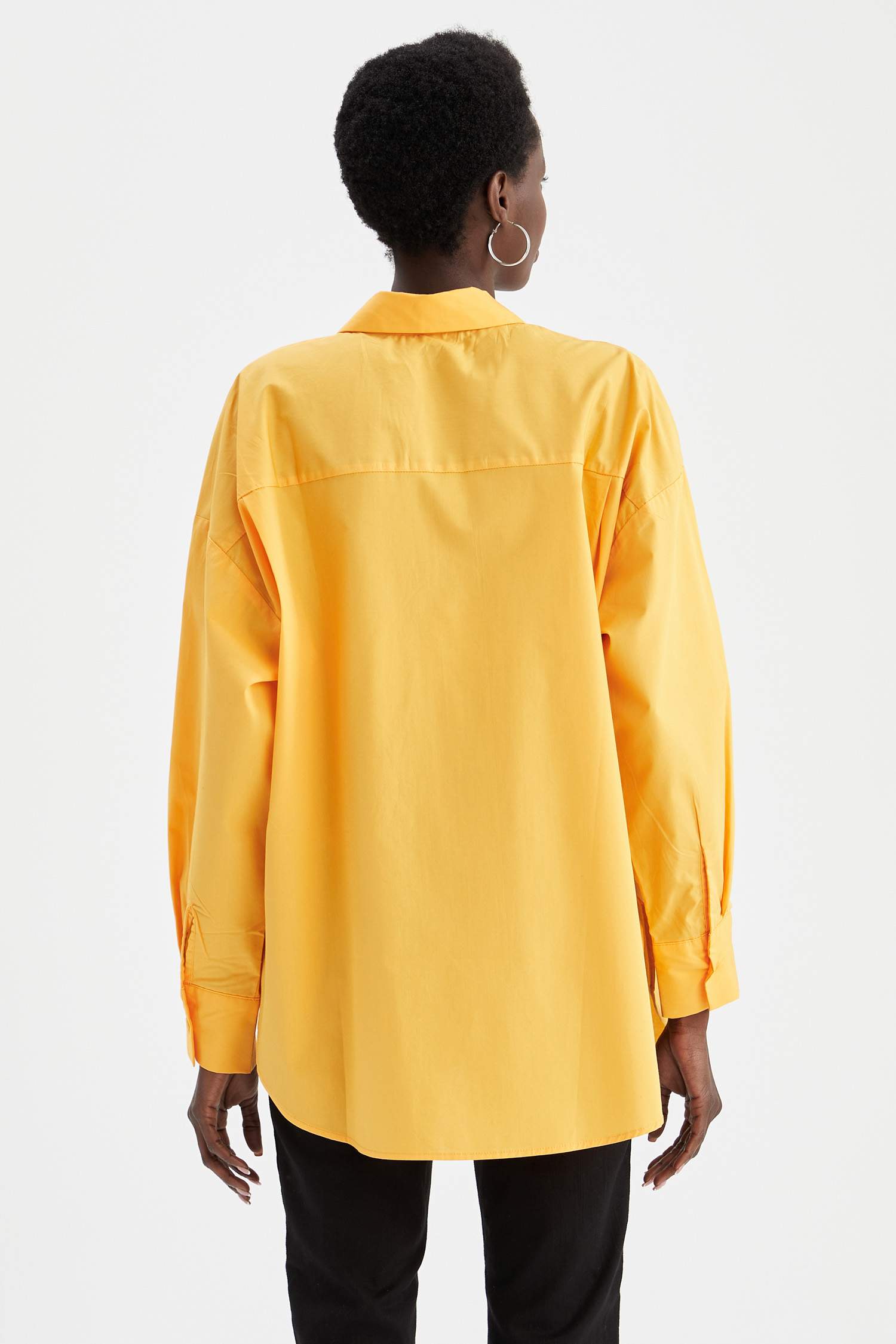 Oversize Fit Pamuklu Uzun Kollu Poplin Gömlek