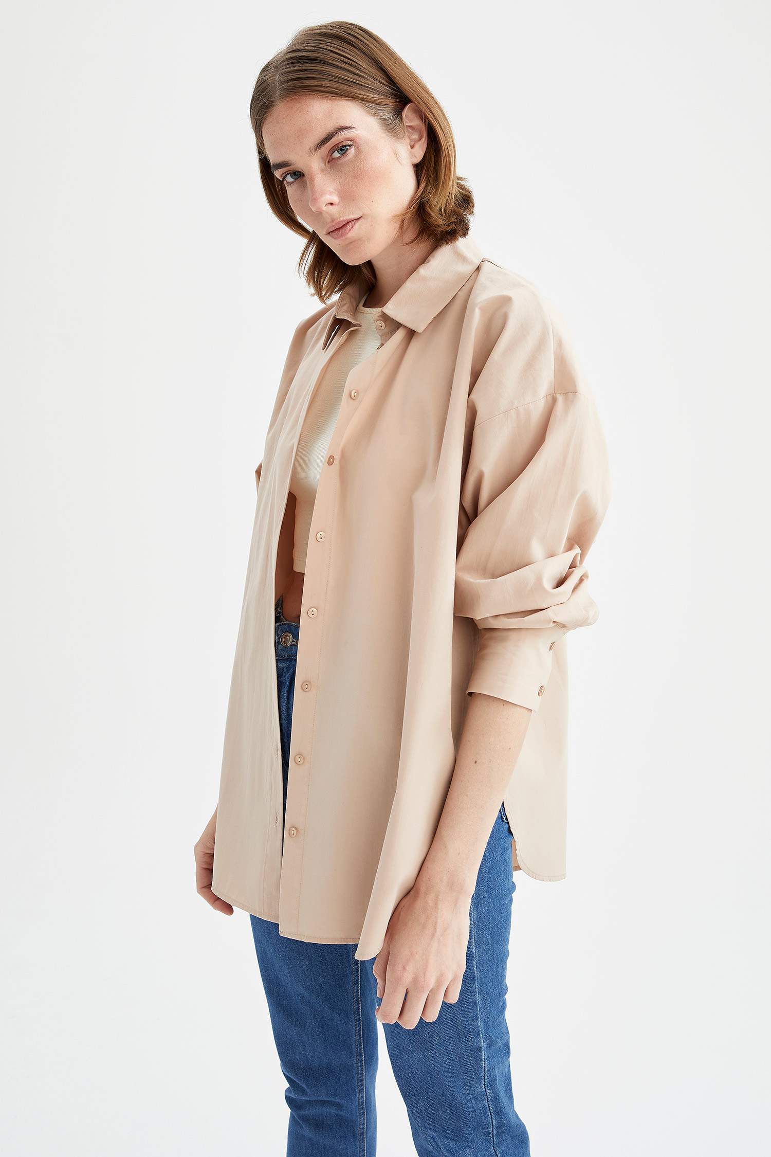 Basic Oversize Fit Pamuklu Poplin Gömlek