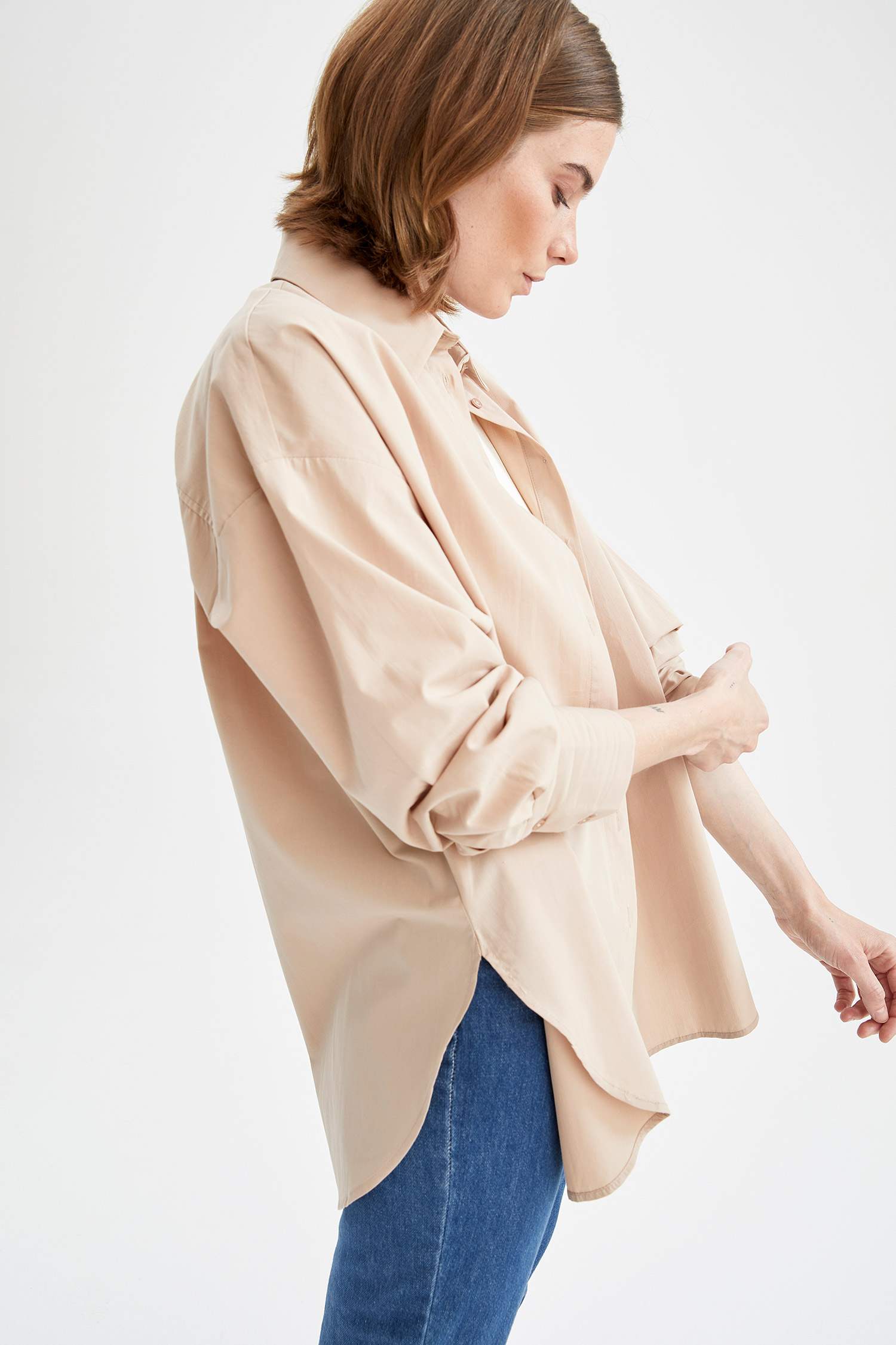 Basic Oversize Fit Pamuklu Poplin Gömlek