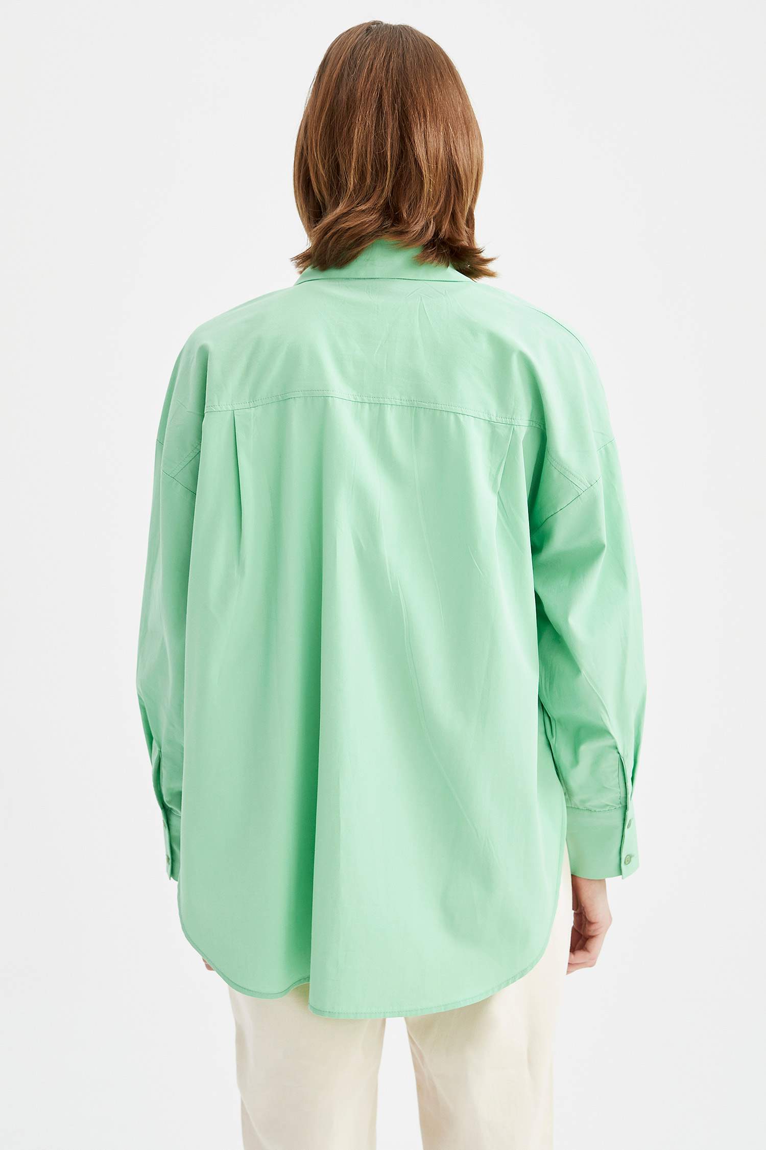 Oversize Fit Pamuklu Uzun Kollu Poplin Gömlek