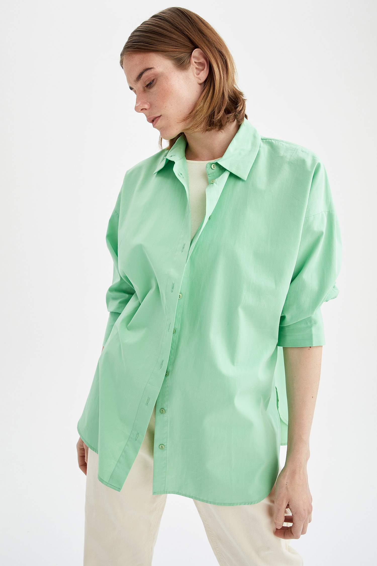 Oversize Fit Pamuklu Uzun Kollu Poplin Gömlek