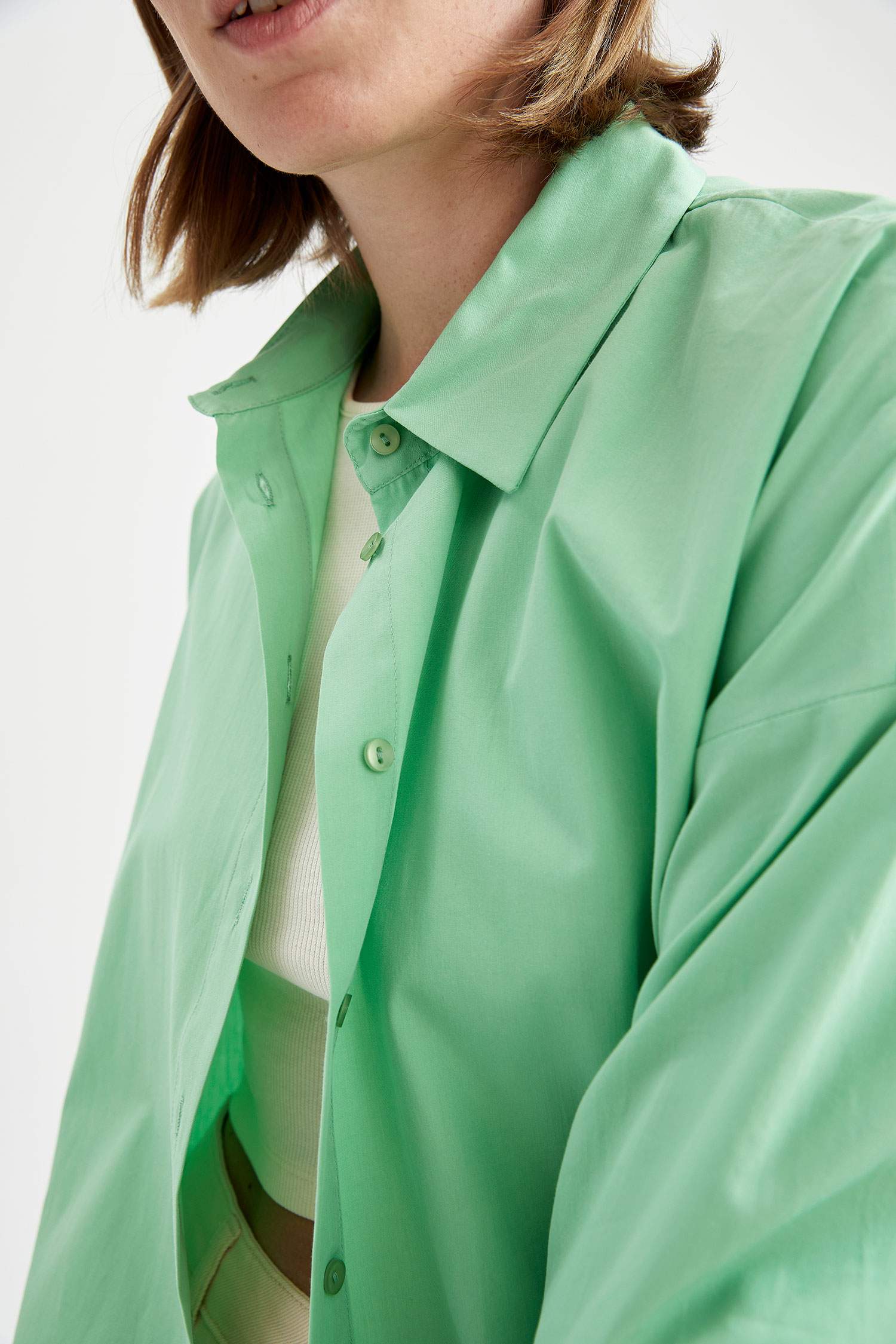 Oversize Fit Pamuklu Uzun Kollu Poplin Gömlek