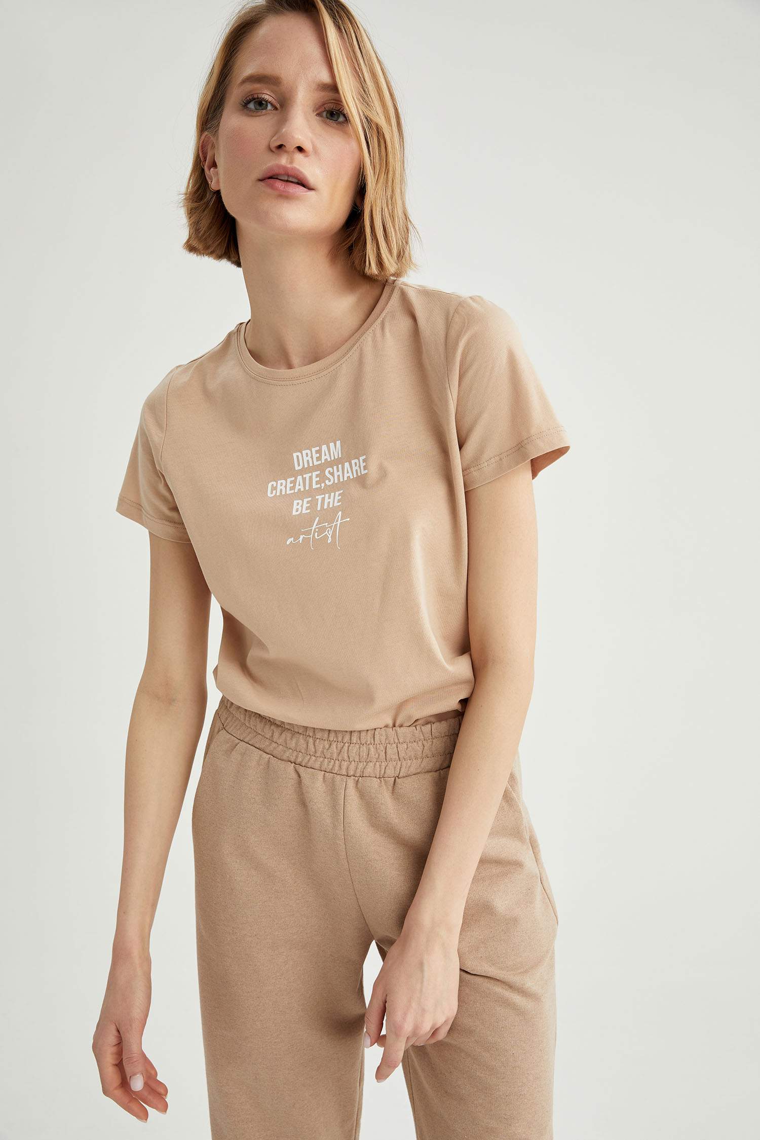 Slogan Baskılı Pamuklu Relax Fit Kısa Kollu Tişört