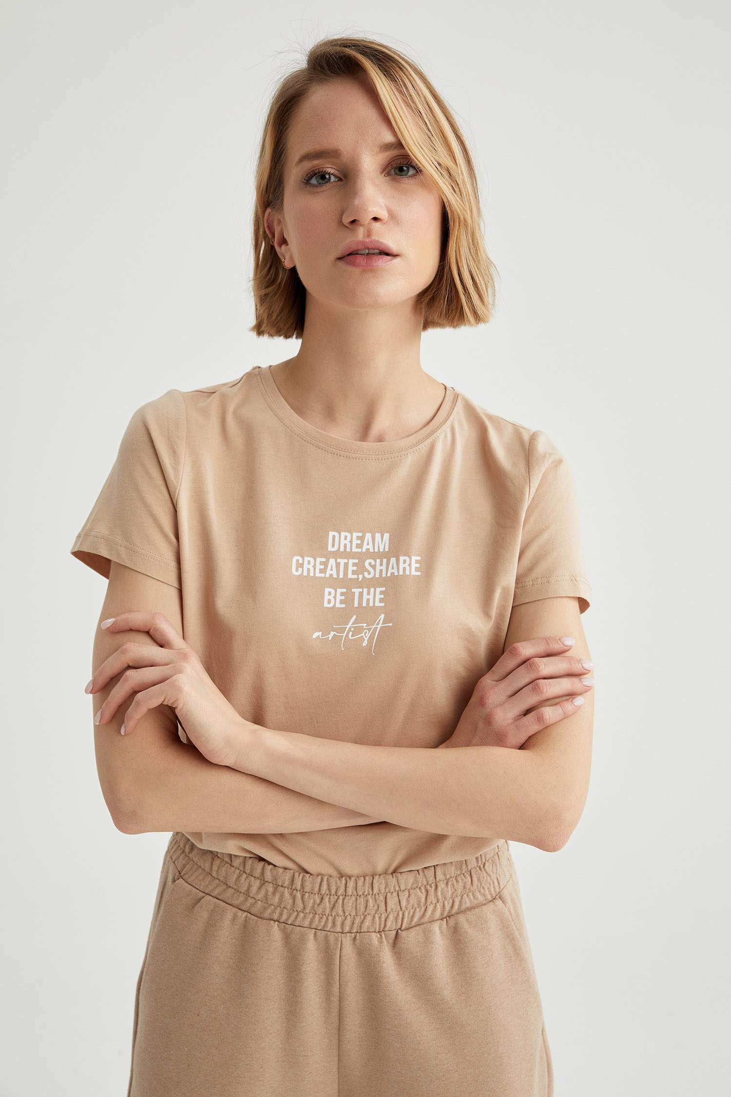 Slogan Baskılı Pamuklu Relax Fit Kısa Kollu Tişört