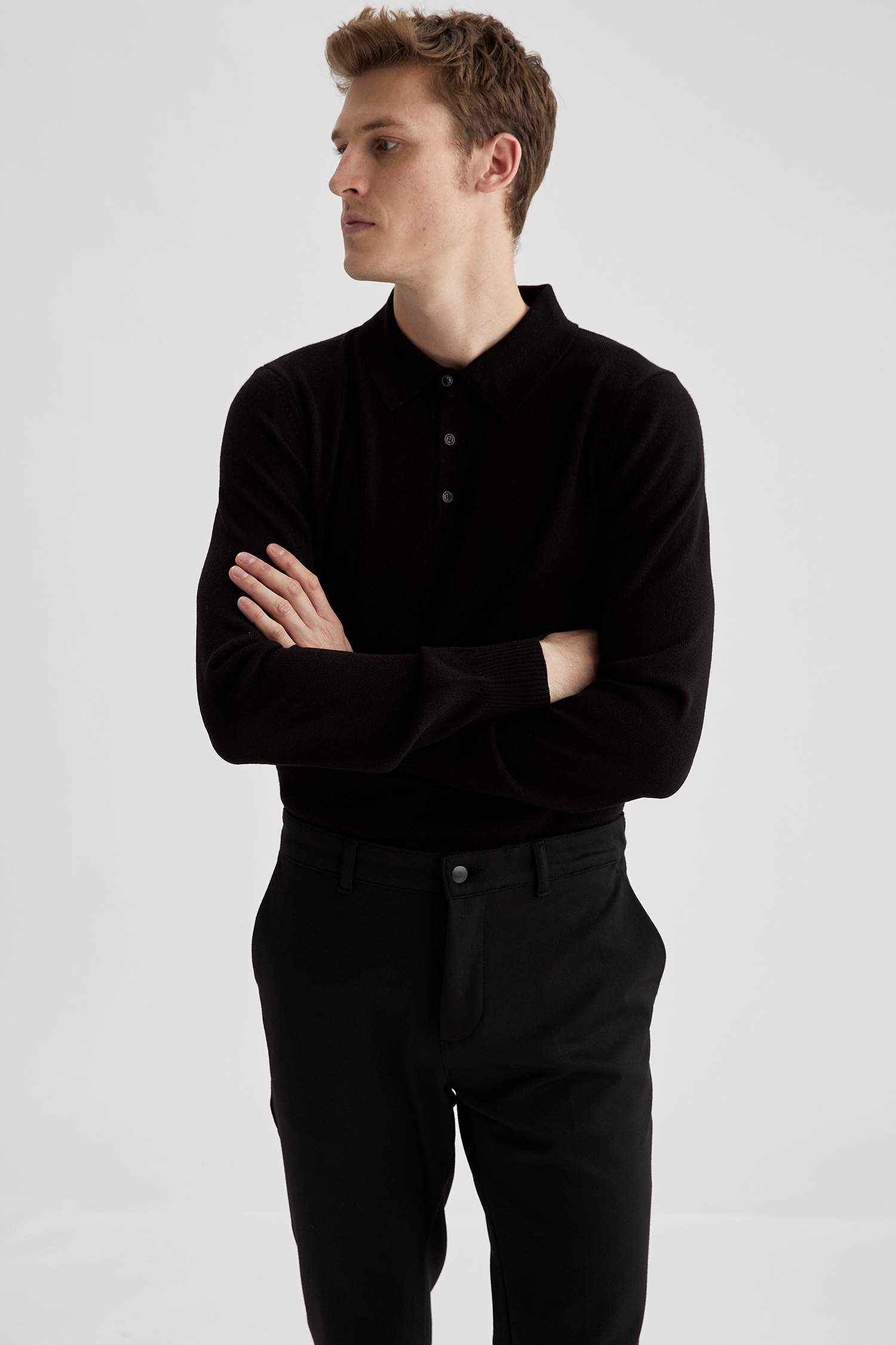 Slim Fit Polo Yaka Basic Triko Kazak