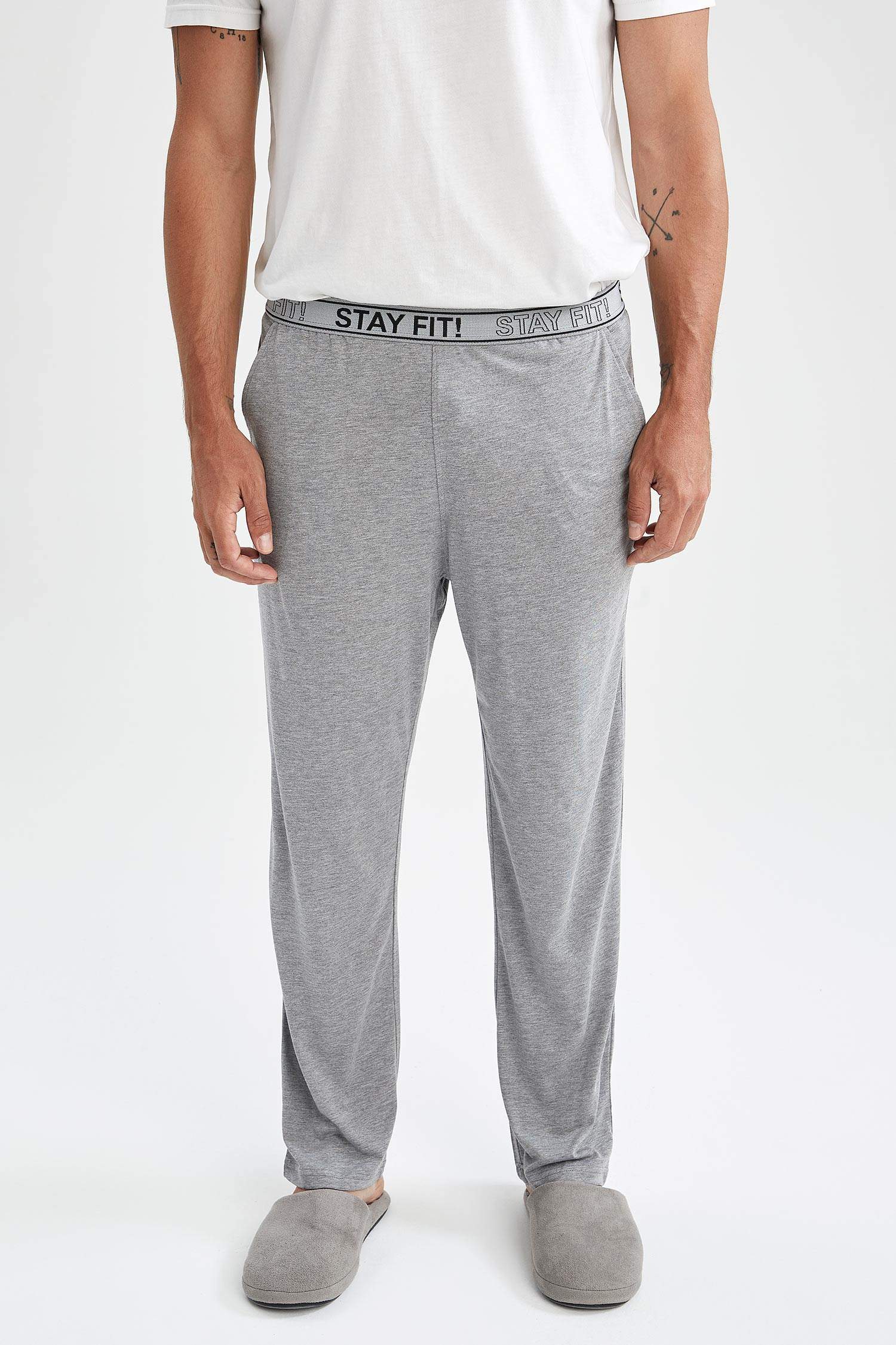 Relax Fit Beli Yazı Detaylı Pijama Altı