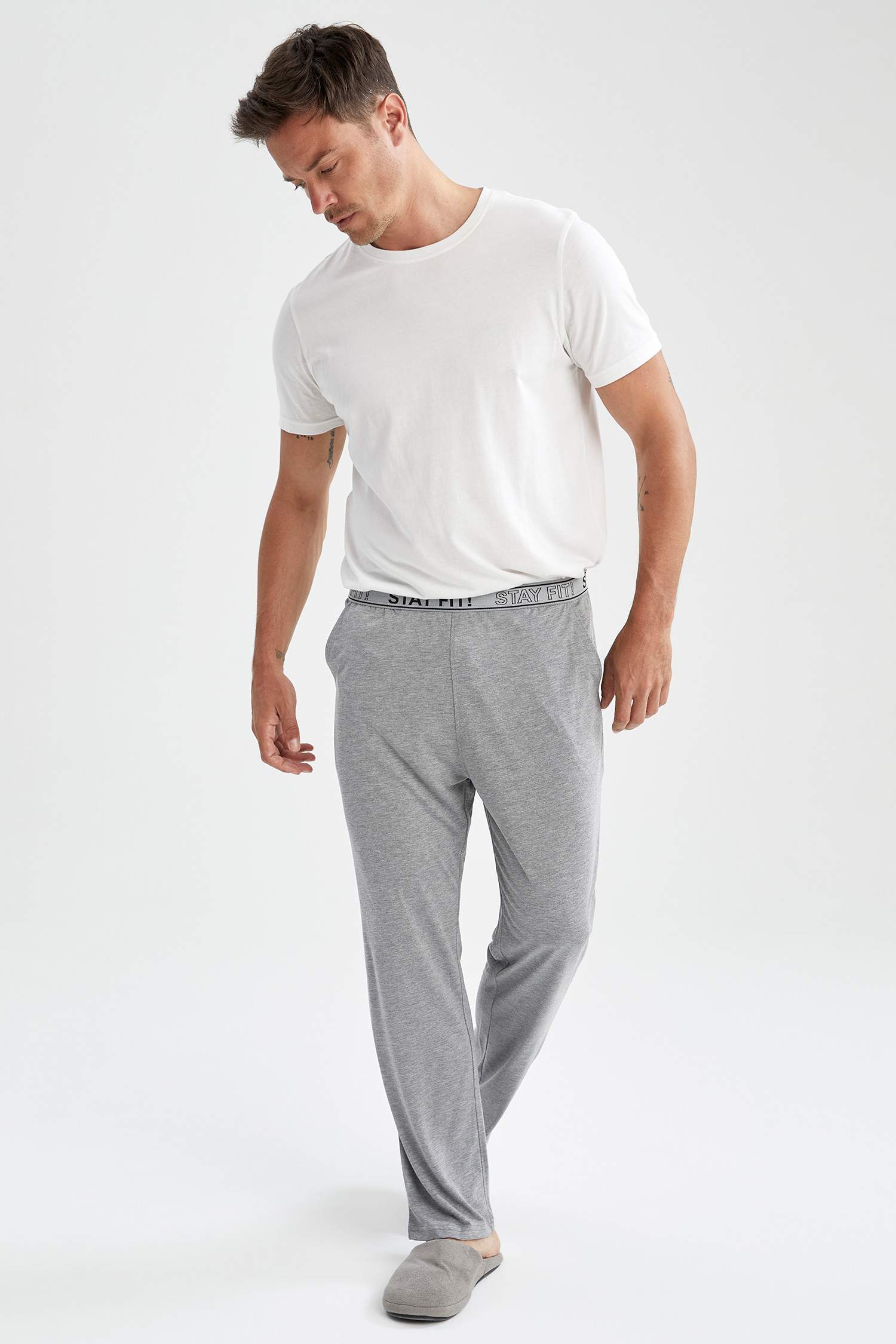 Relax Fit Beli Yazı Detaylı Pijama Altı