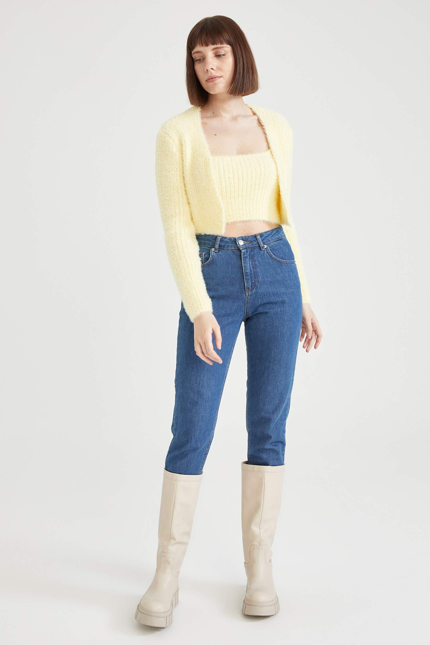 Pelüş Relax Fit Crop Hırka
