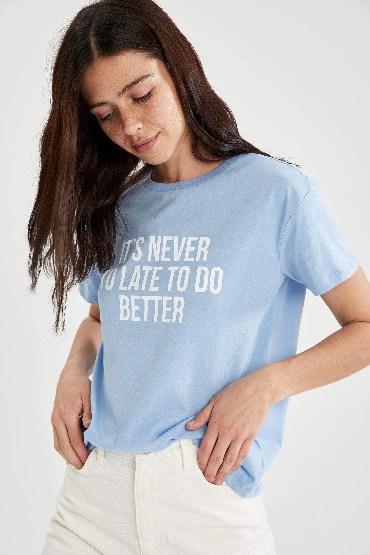 Slogan Baskılı Pamuklu Relax Fit Kısa Kollu Tişört