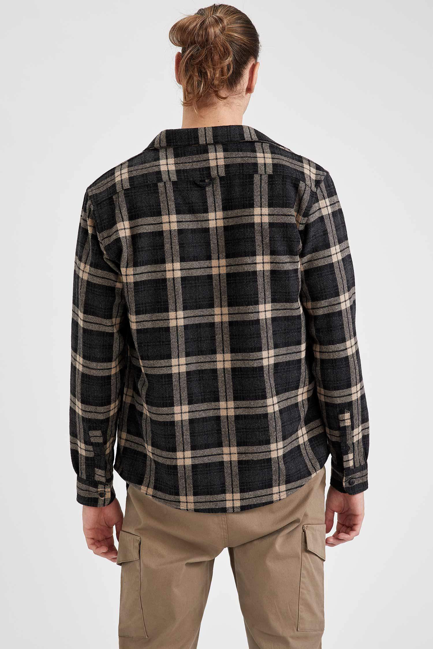 Regular Fit Ekose Desenli Uzun Kollu Oduncu Gömlek Ceket