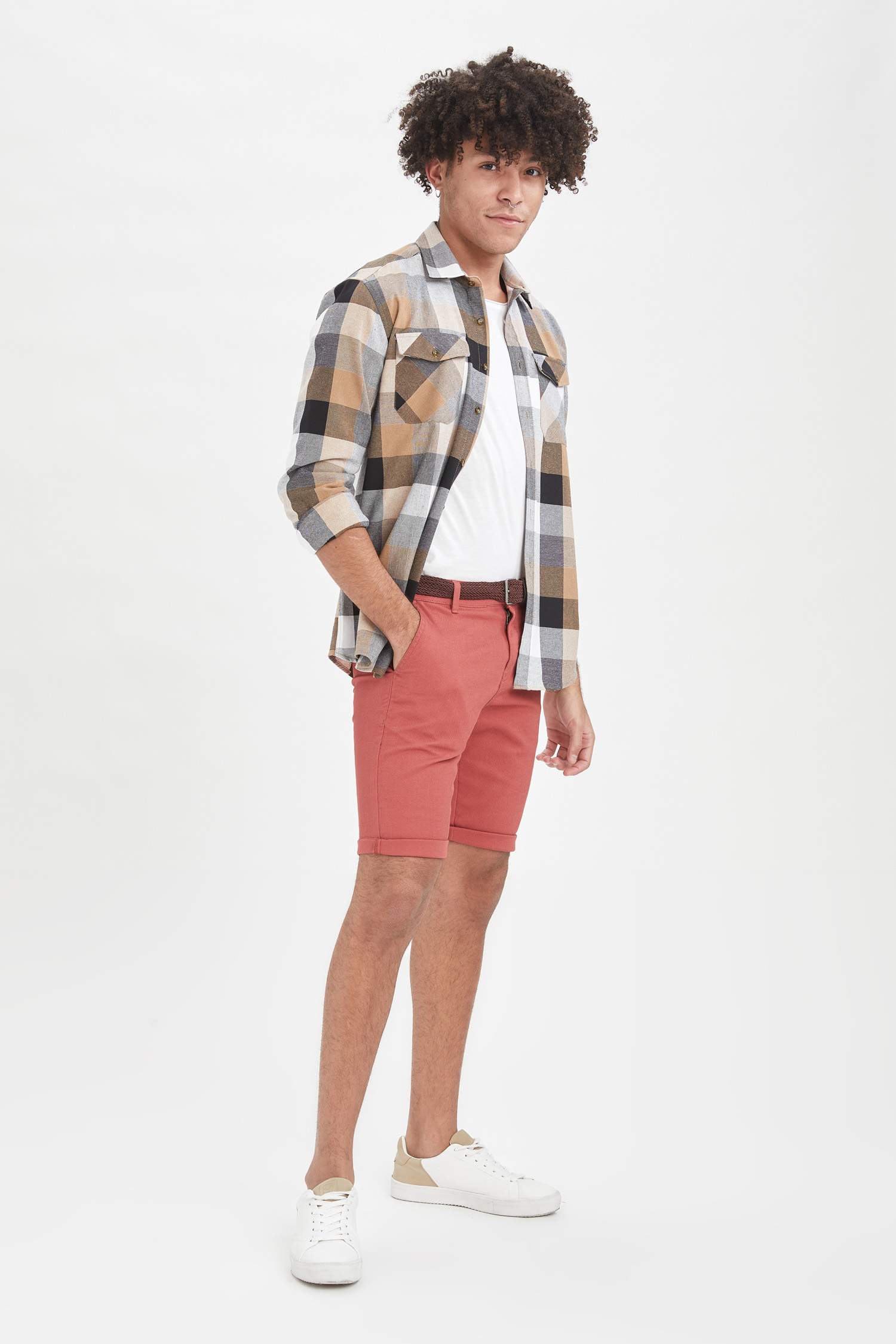 Slim Fit Kare Desenli Uzun Kollu Gömlek Ceket