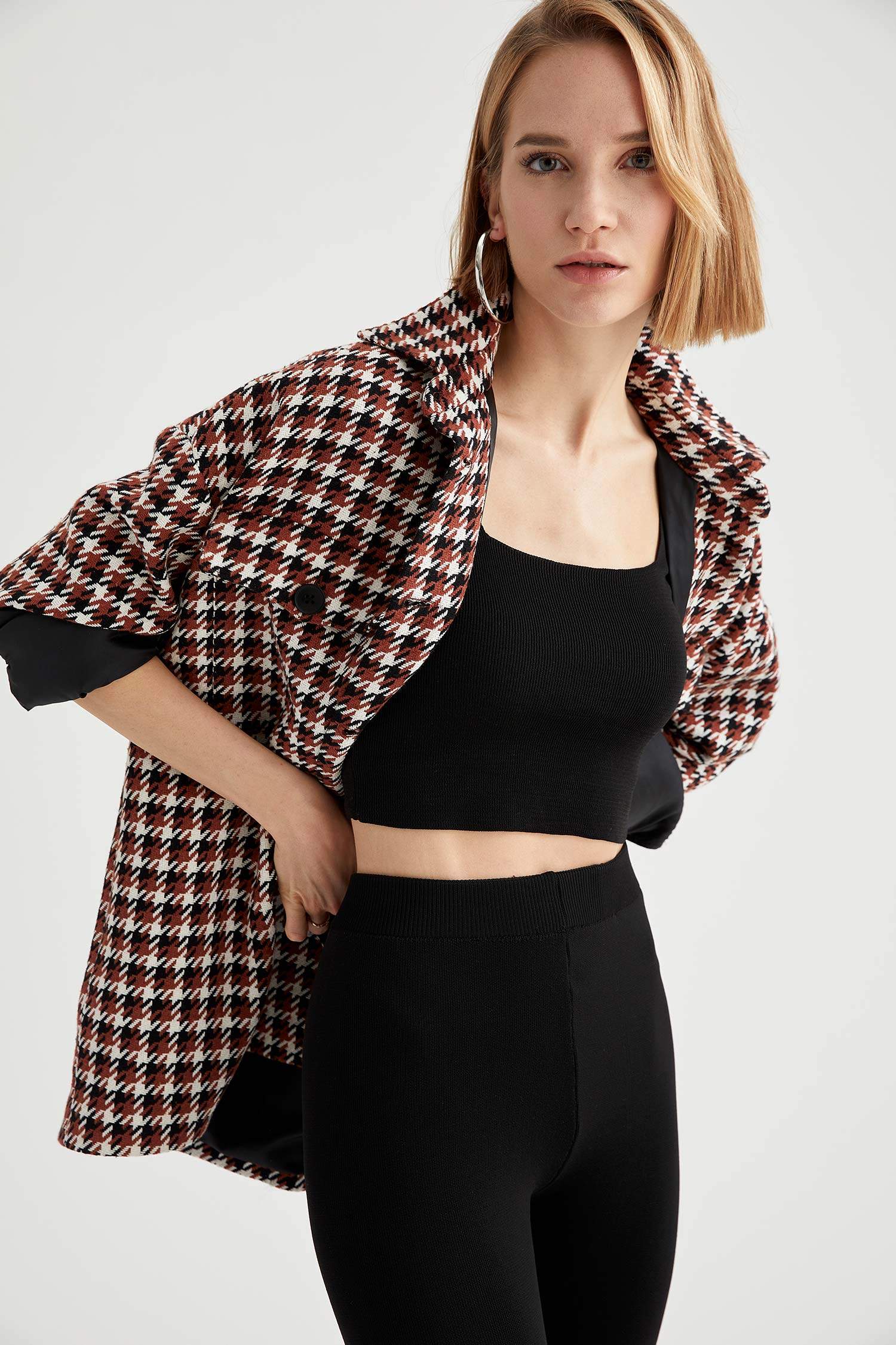 Gömlek Tasarımlı Oversize Fit Kaşe Mont