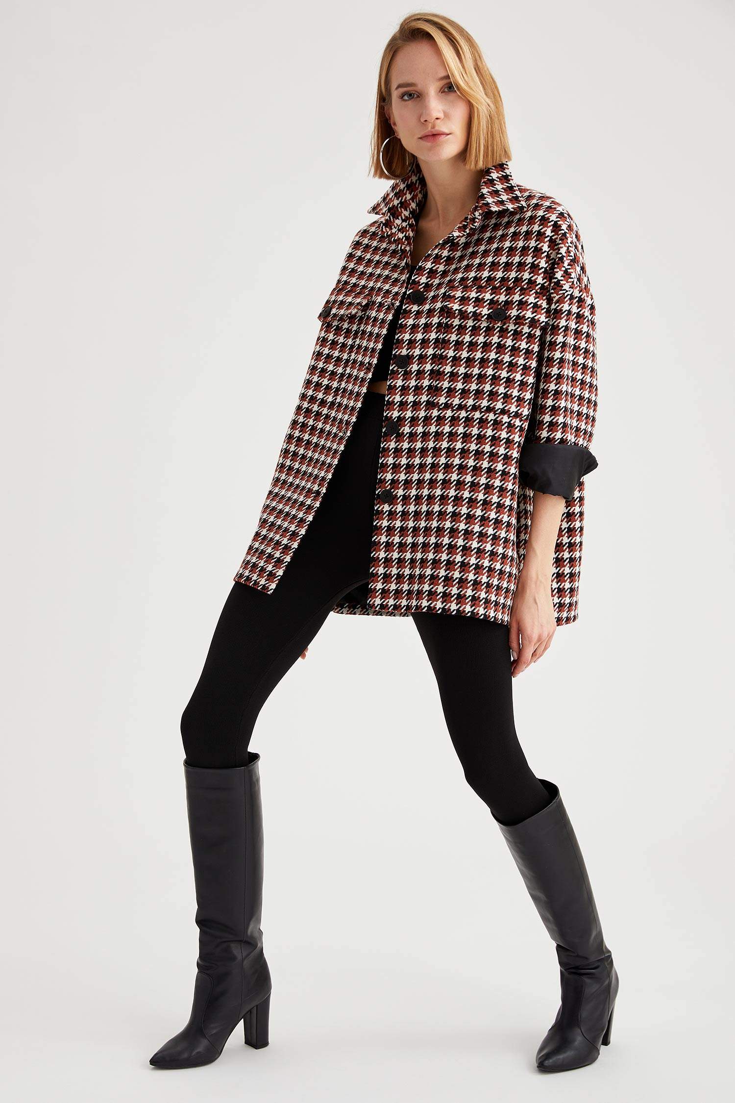 Gömlek Tasarımlı Oversize Fit Kaşe Mont