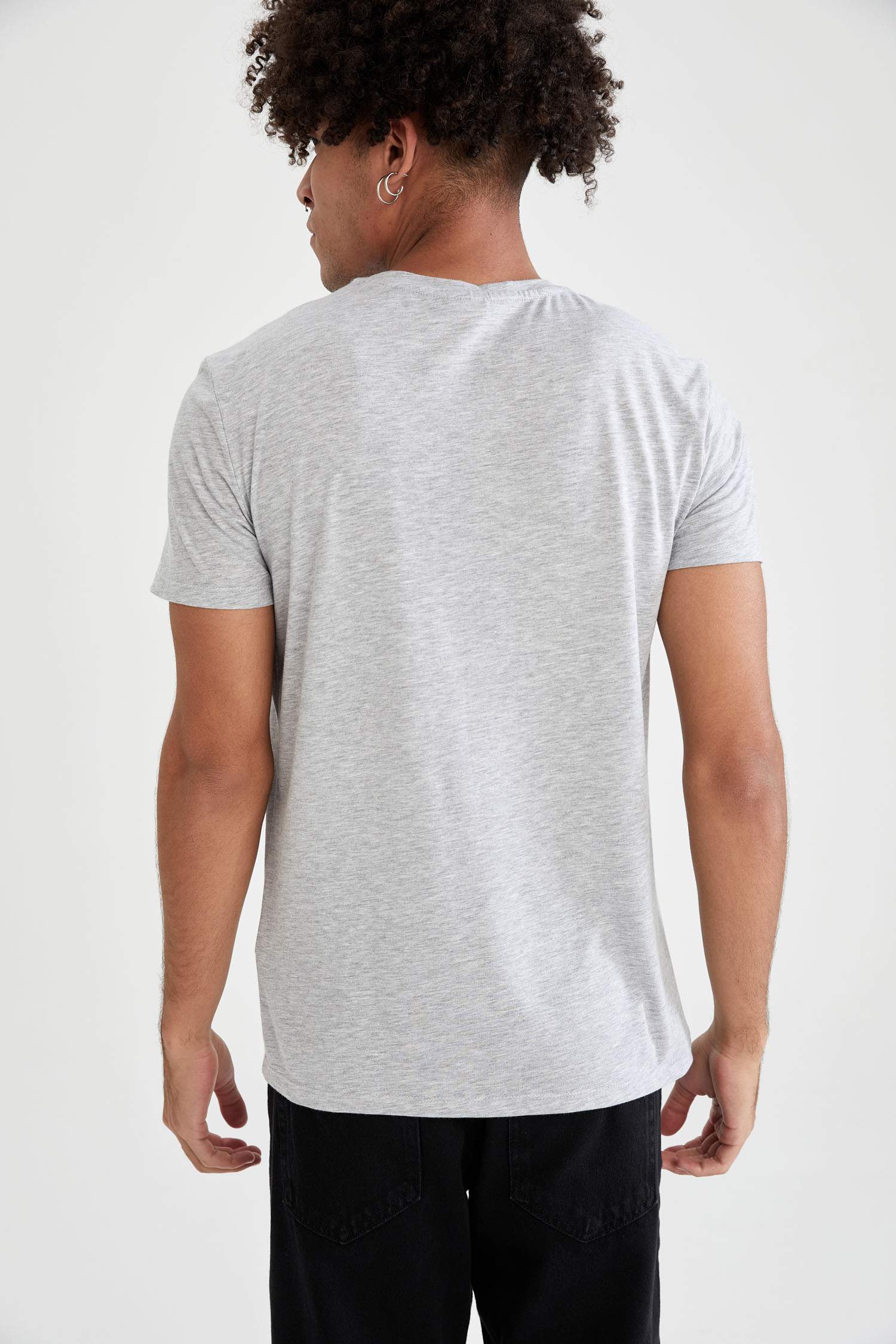 Slim Fit Bisiklet Yaka Baskılı Pamuklu Penye Tişört