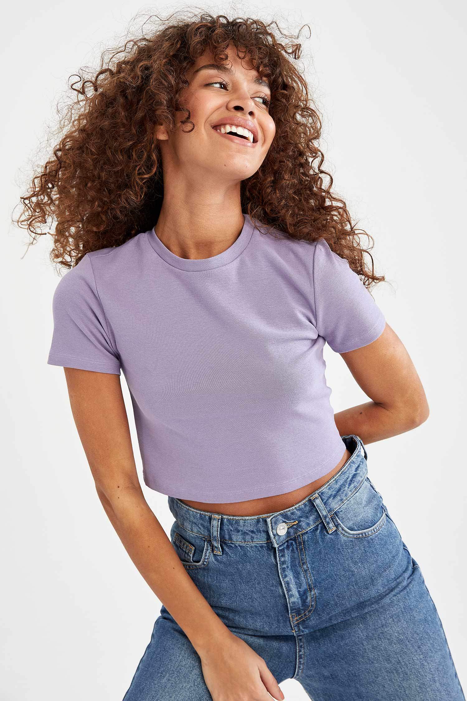 Coool Slim Fit Basic Kısa Kollu Crop Tişört