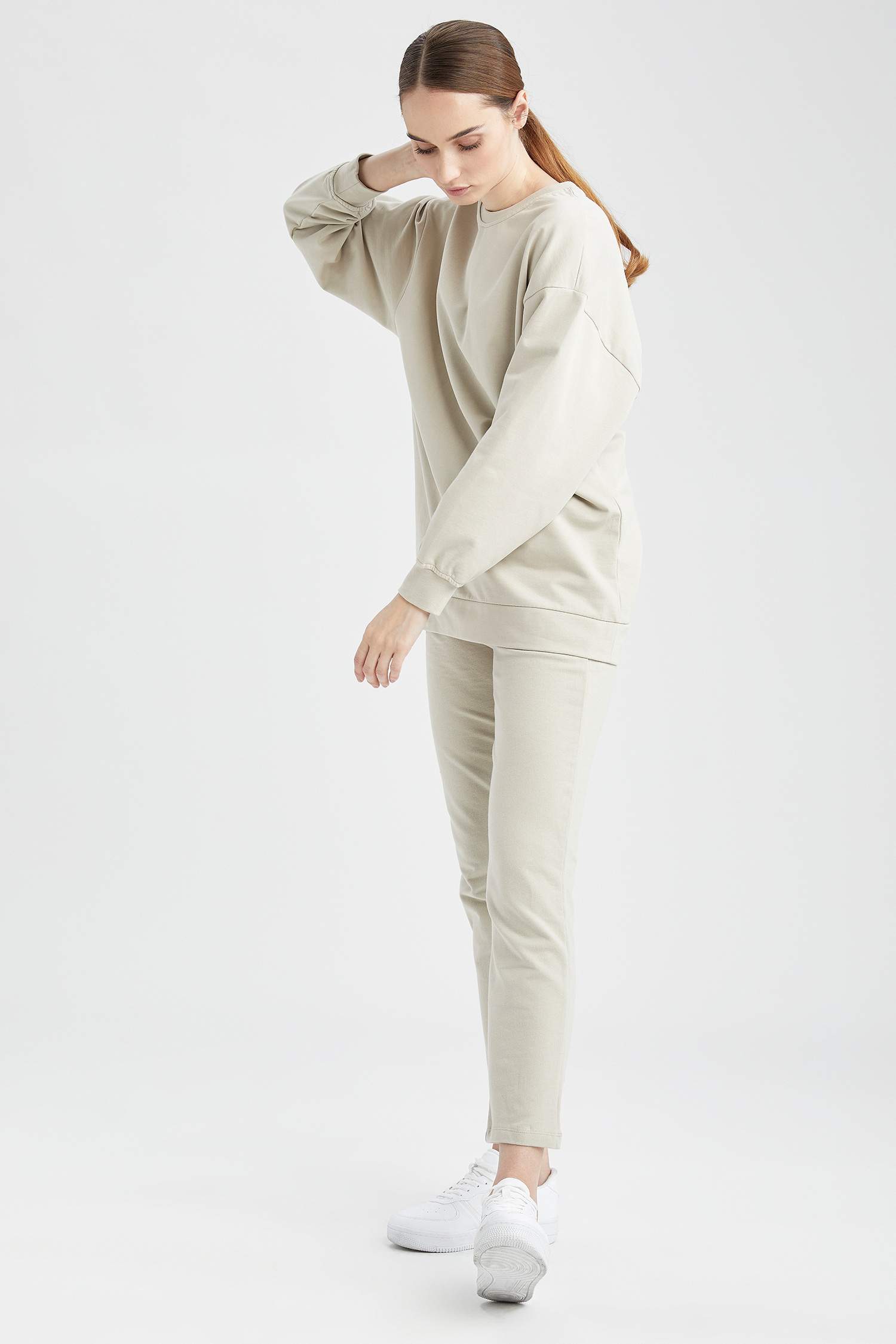 Organik Pamuk Basic Ribana Kollu Relax Fit Sweat Tunik