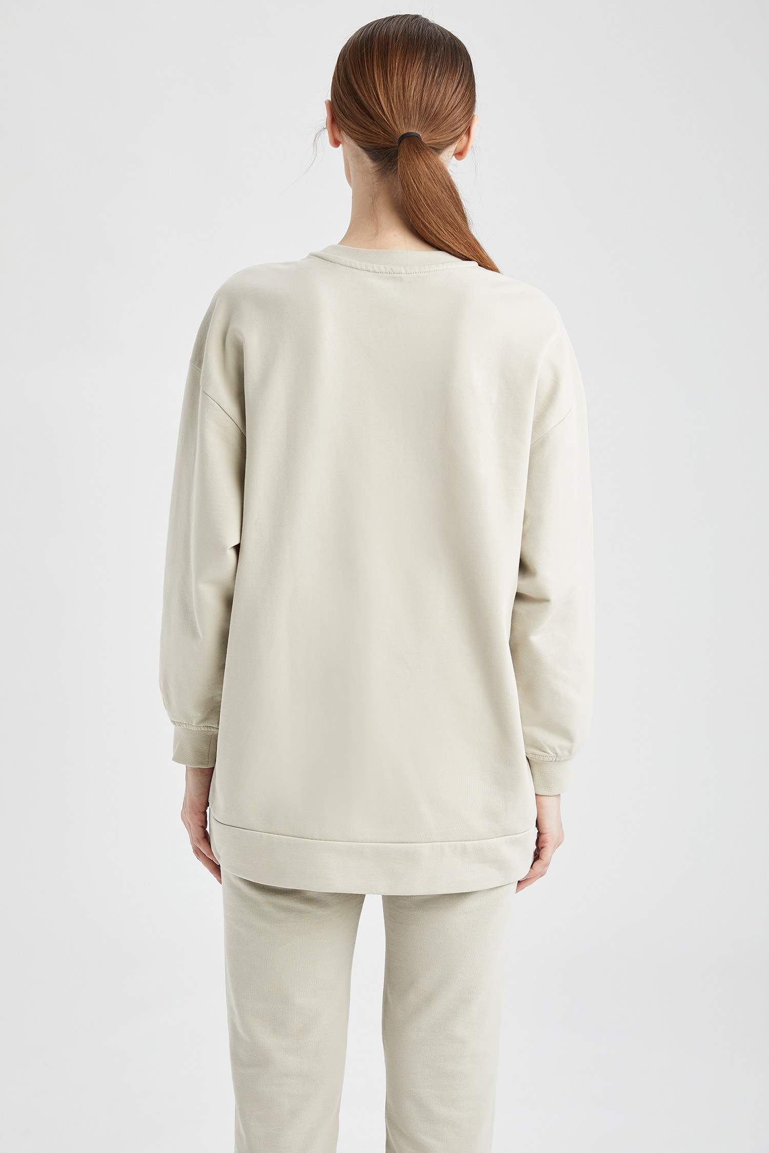 Organik Pamuk Basic Ribana Kollu Relax Fit Sweat Tunik