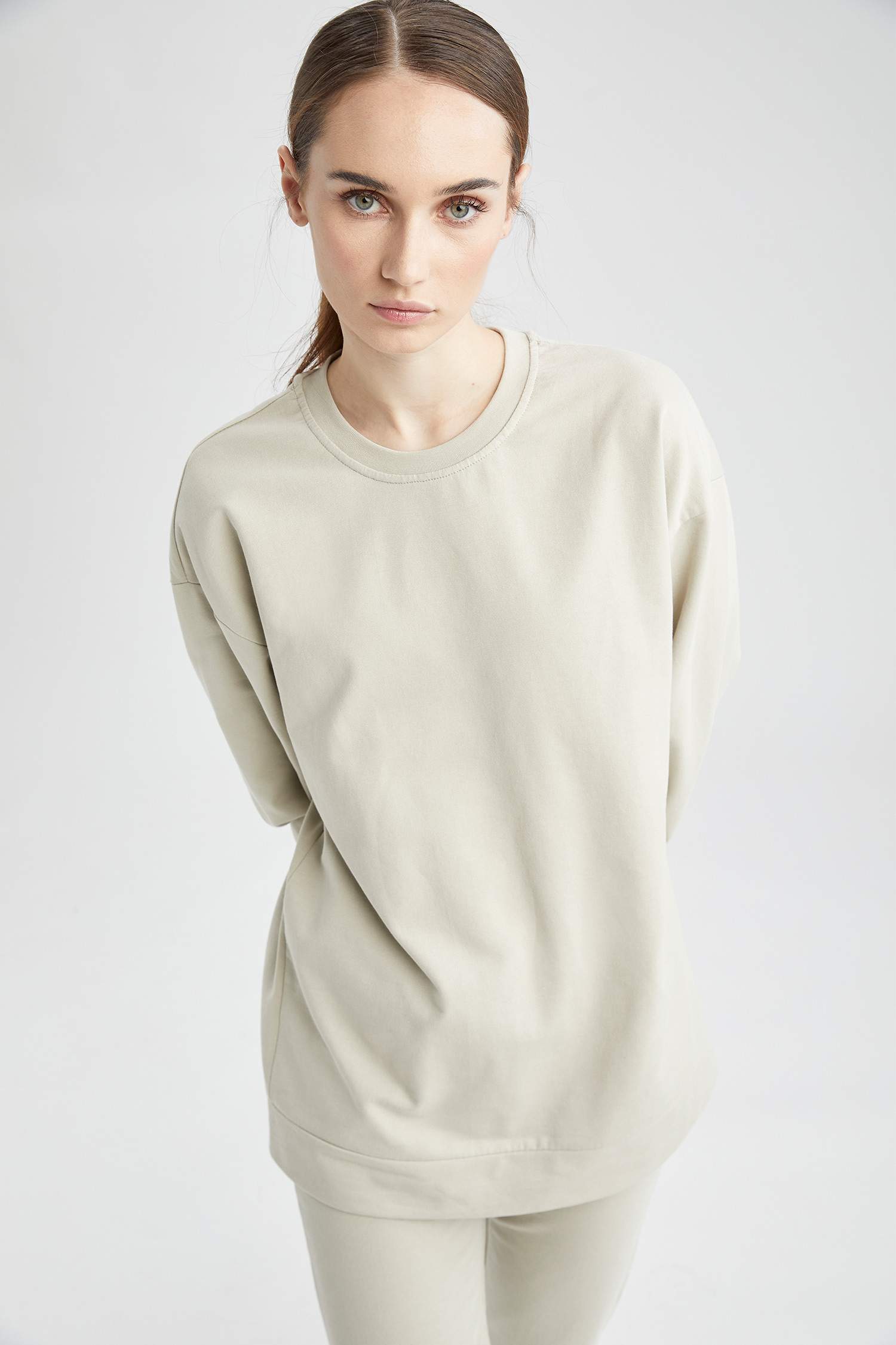 Organik Pamuk Basic Ribana Kollu Relax Fit Sweat Tunik