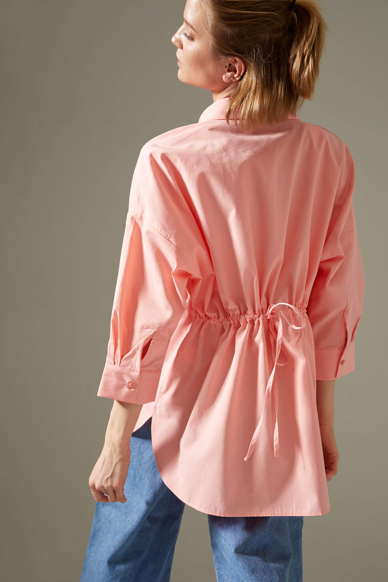 Beli Bağcık Detaylı Relax Fit Poplin Gömlek Tunik