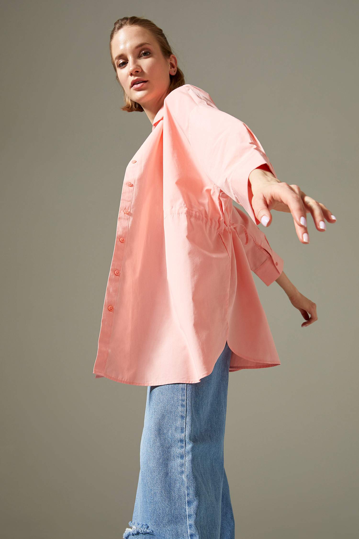 Beli Bağcık Detaylı Relax Fit Poplin Gömlek Tunik