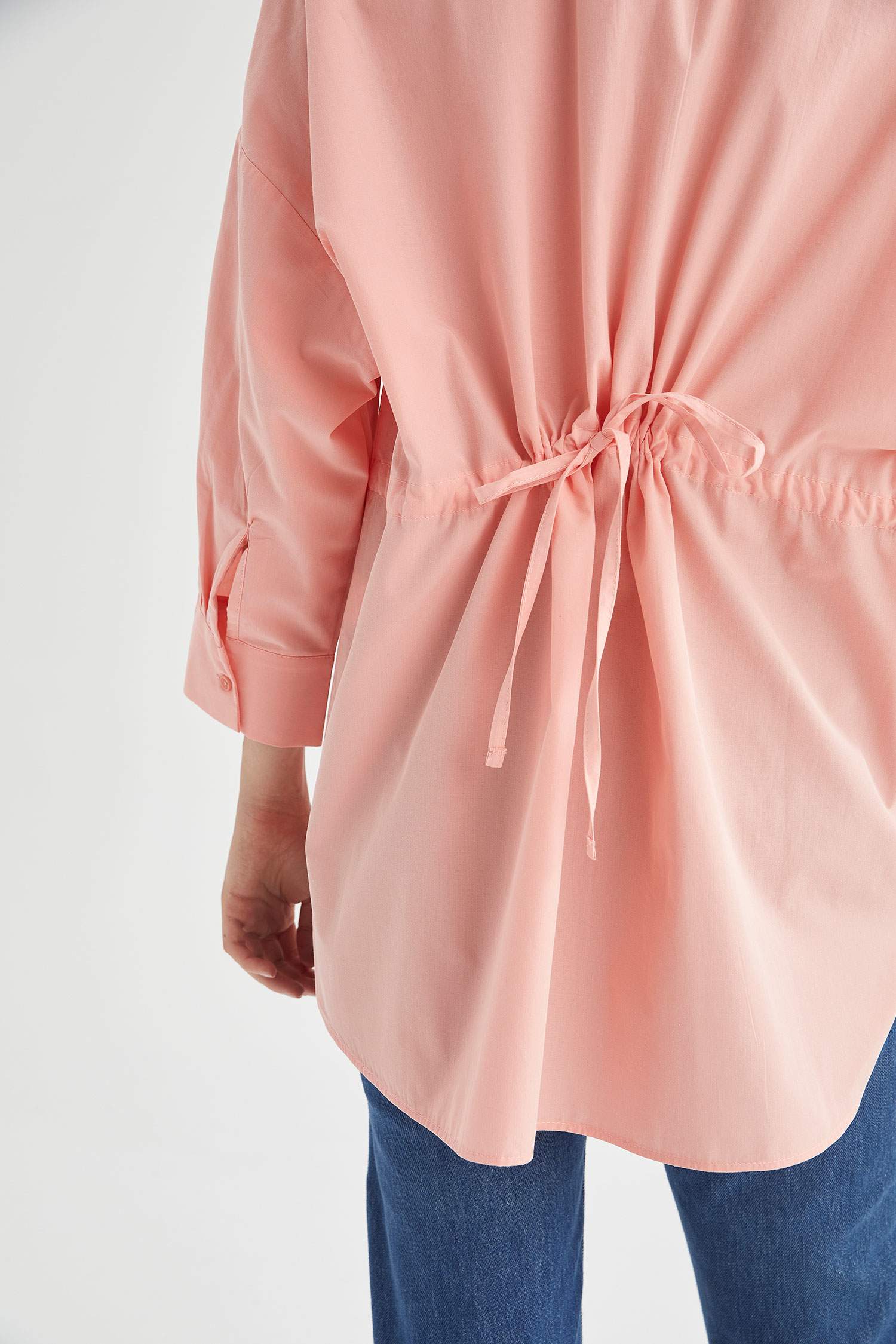 Beli Bağcık Detaylı Relax Fit Poplin Gömlek Tunik