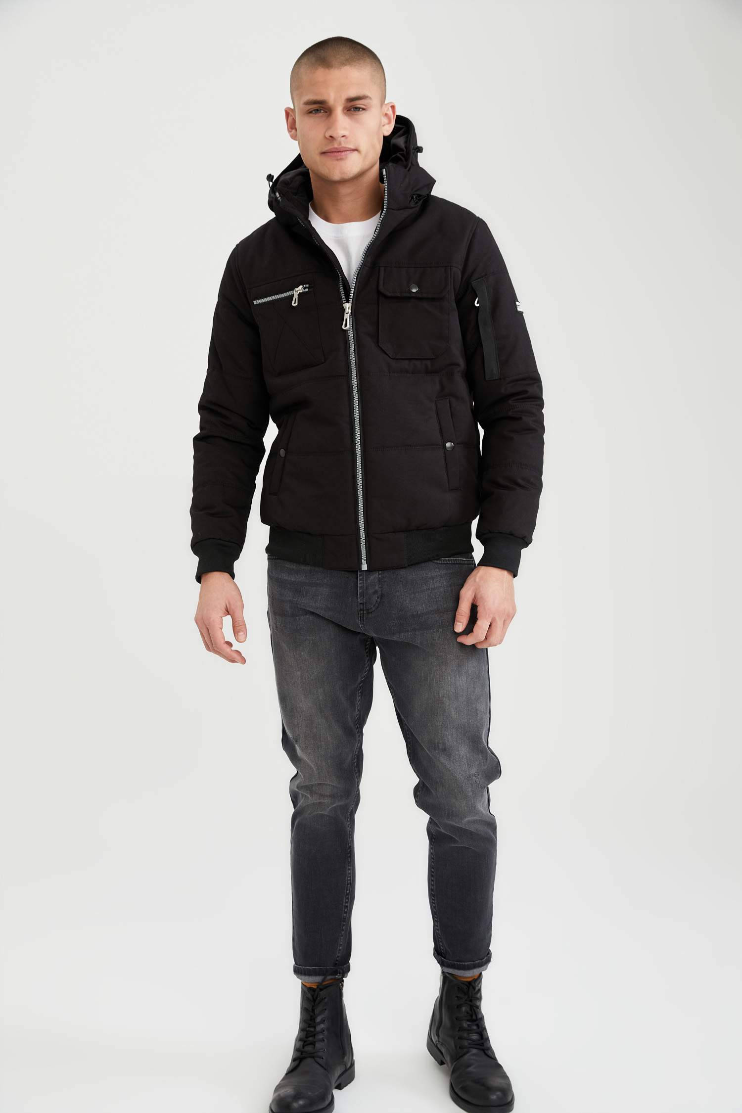 Slim Fit Kapüşonlu Pamuklu Mont