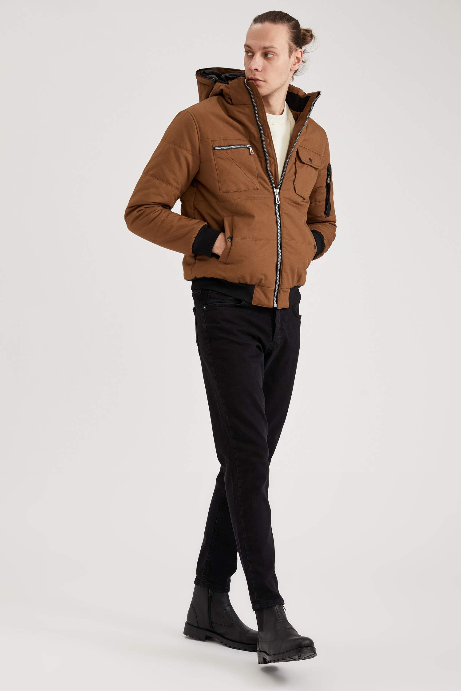 Slim Fit Kapüşonlu Pamuklu Mont