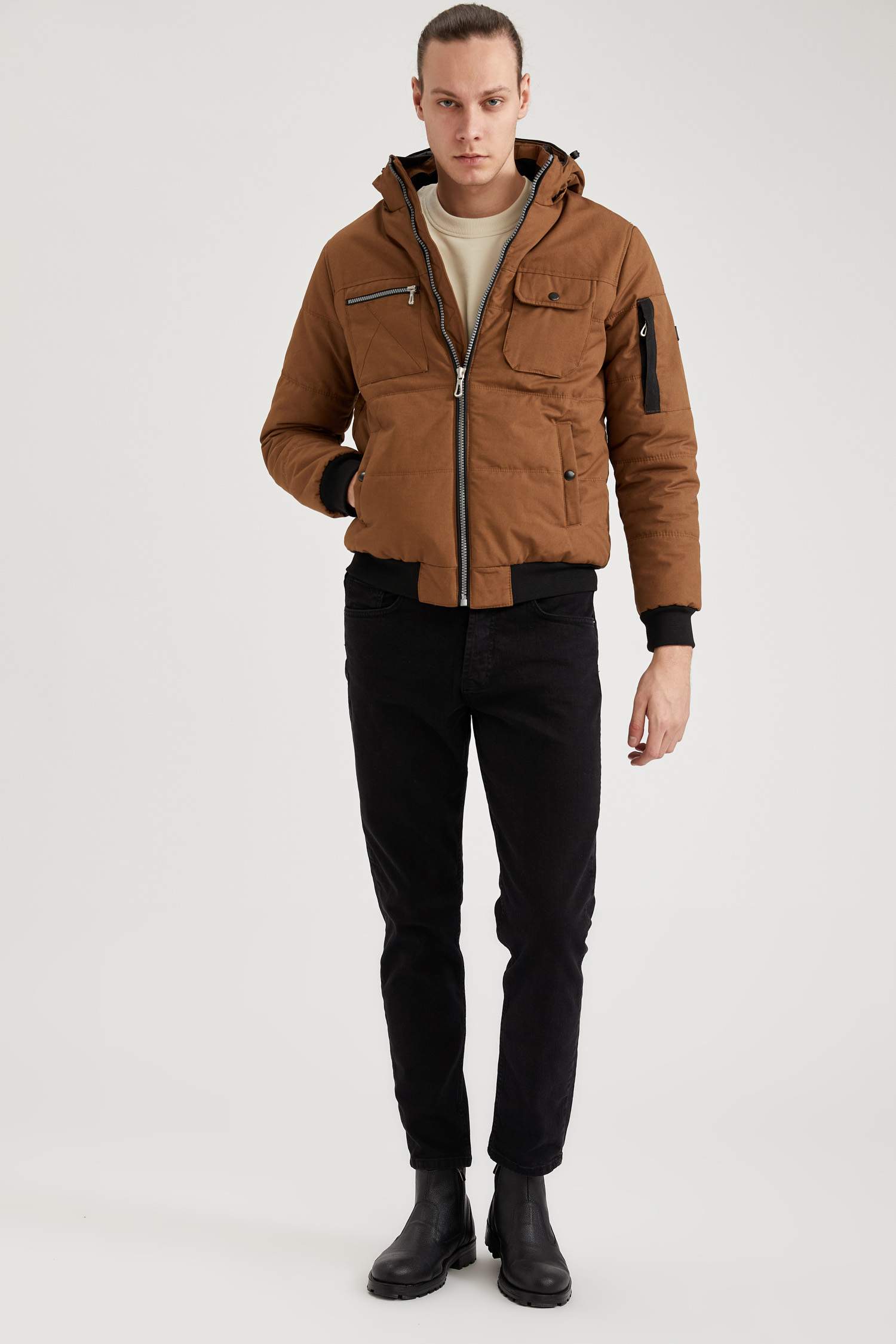 Slim Fit Kapüşonlu Pamuklu Mont