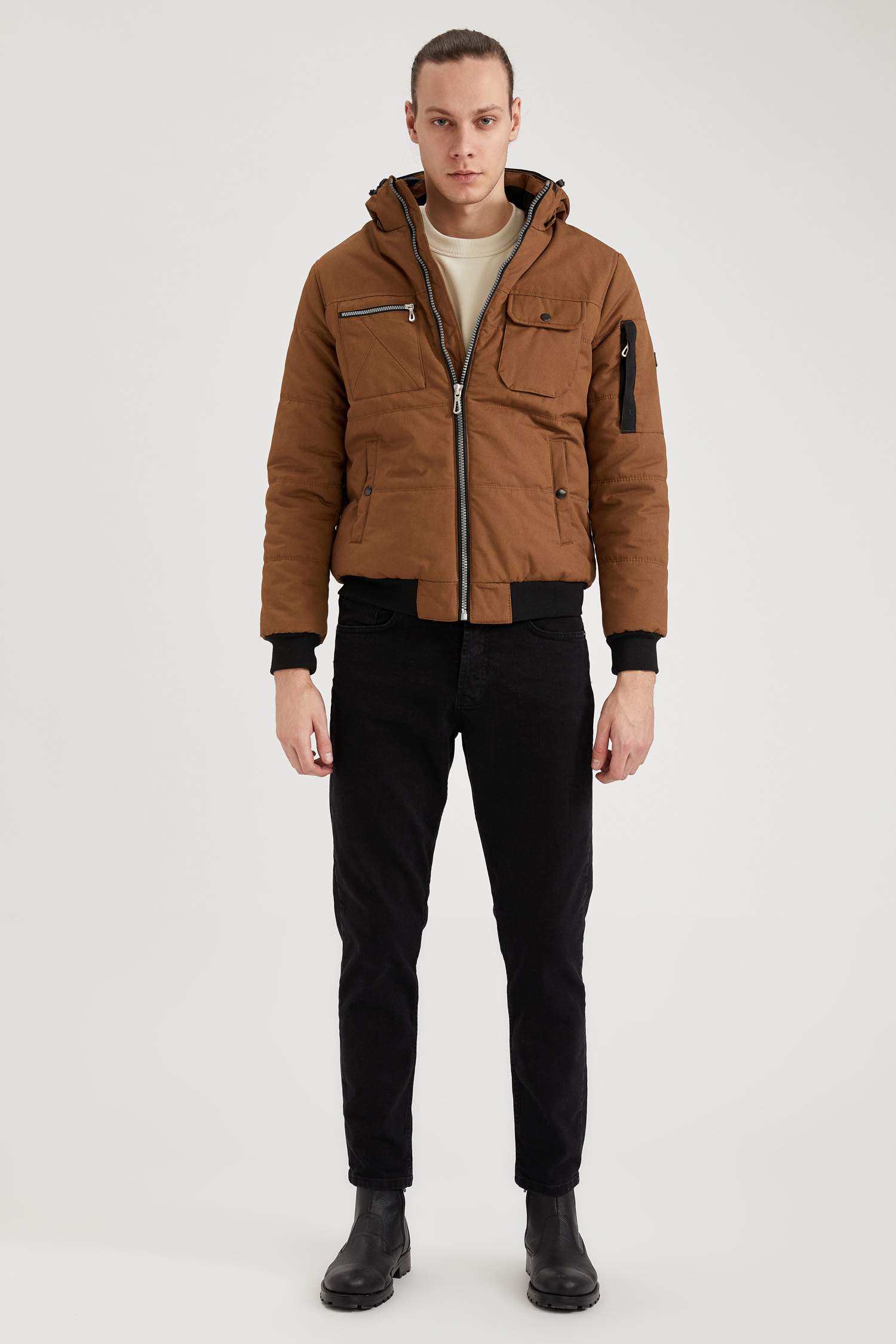 Slim Fit Kapüşonlu Pamuklu Mont