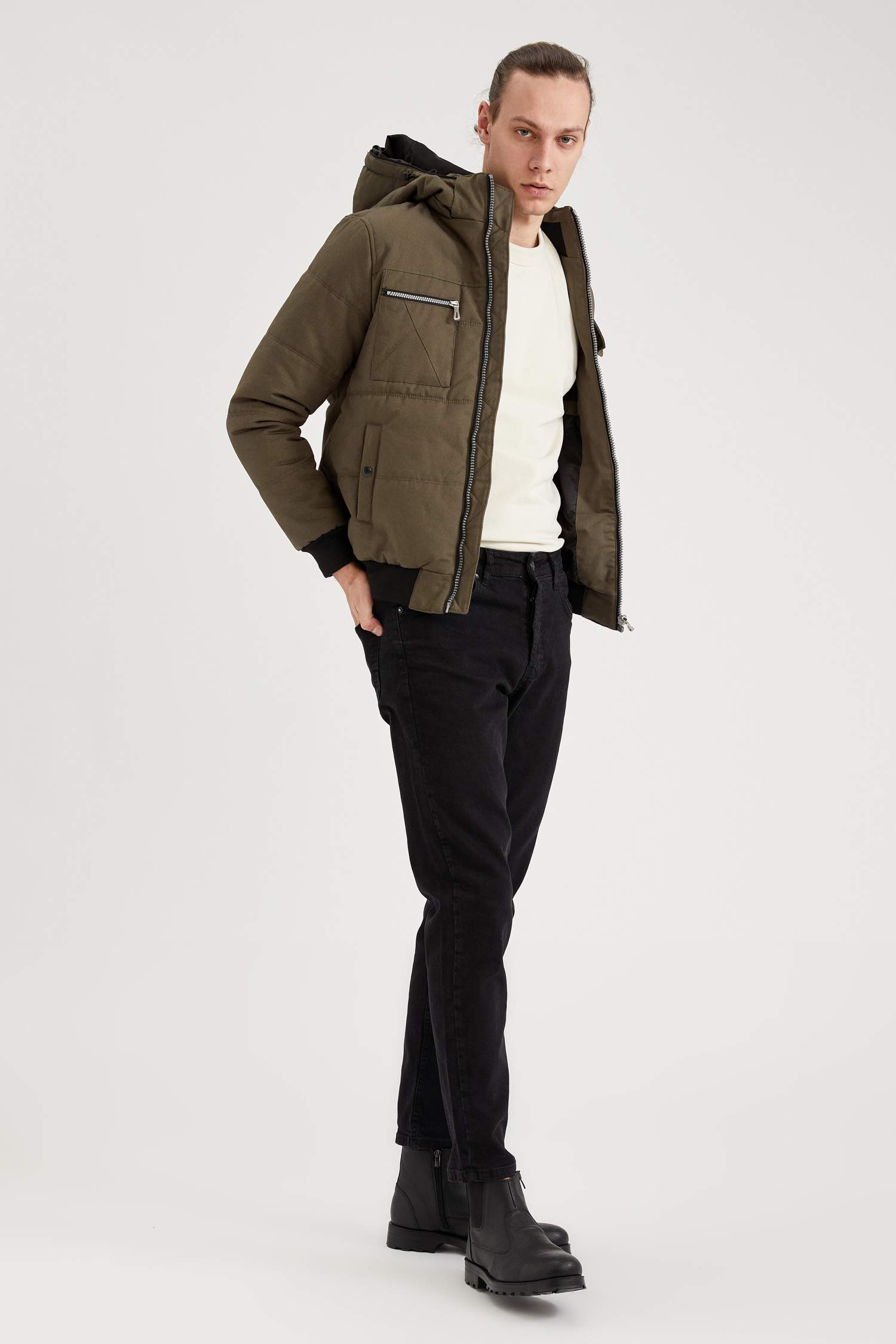 Slim Fit Kapüşonlu Pamuklu Mont