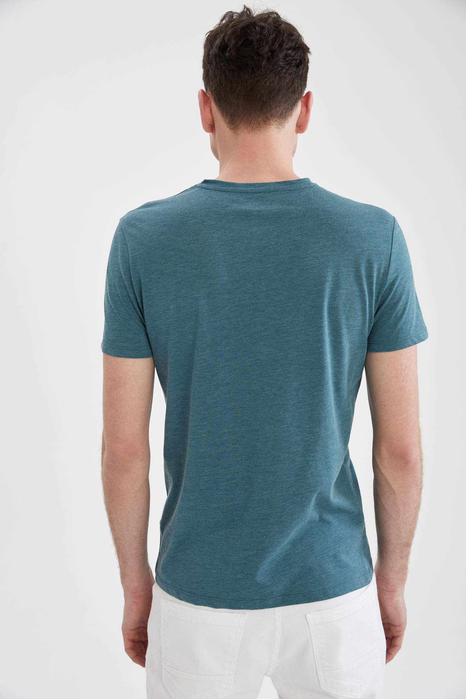 Slim Fit Bisiklet Yaka Baskılı Tişört