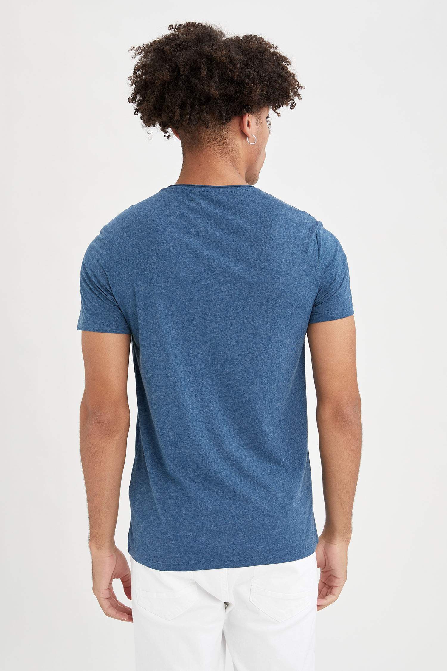 Slim Fit Bisiklet Yaka Slogan Baskılı Kısa Kollu Tişört