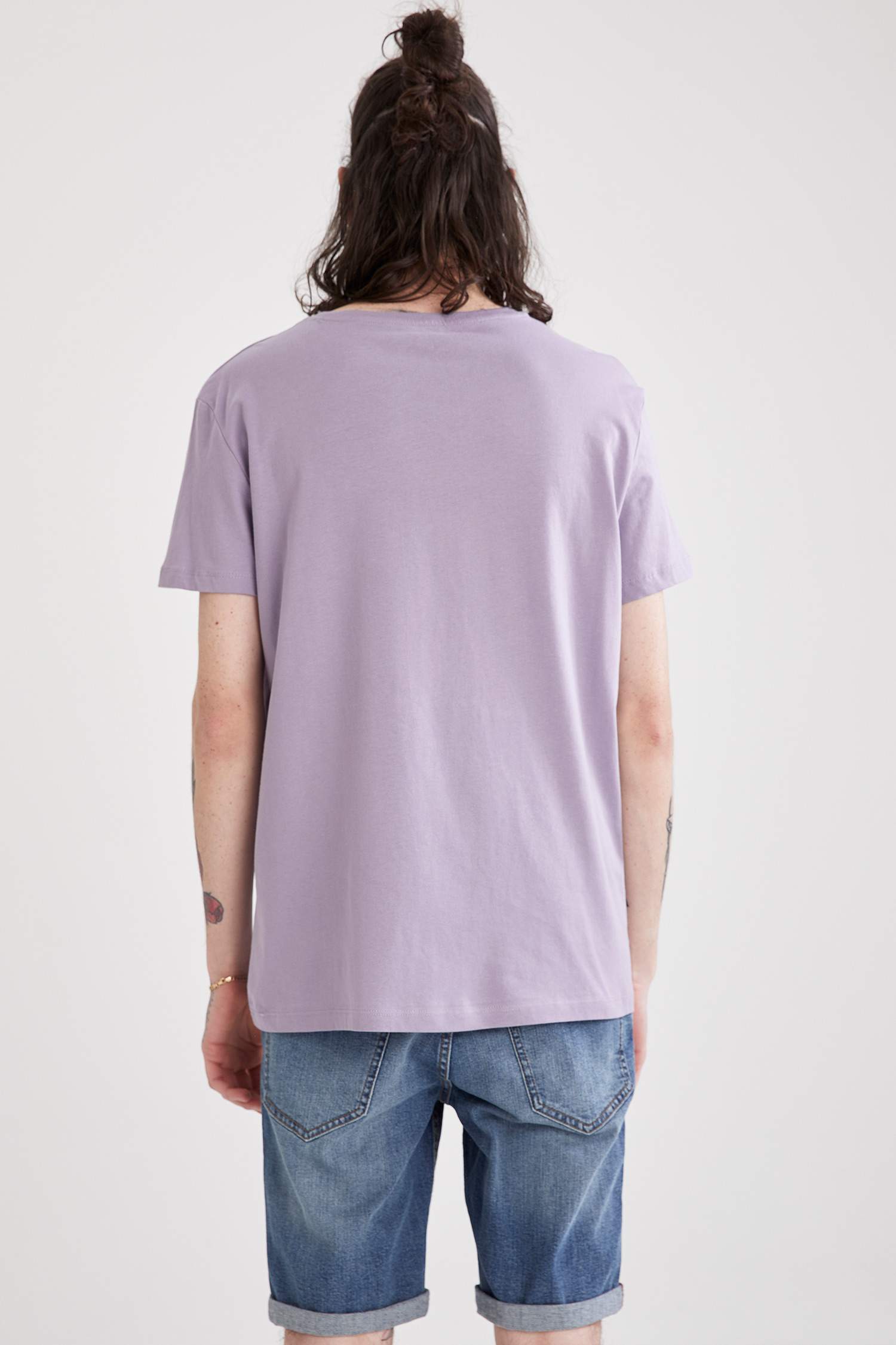 Slim Fit Bisiklet Yaka Slogan Baskılı Tişört