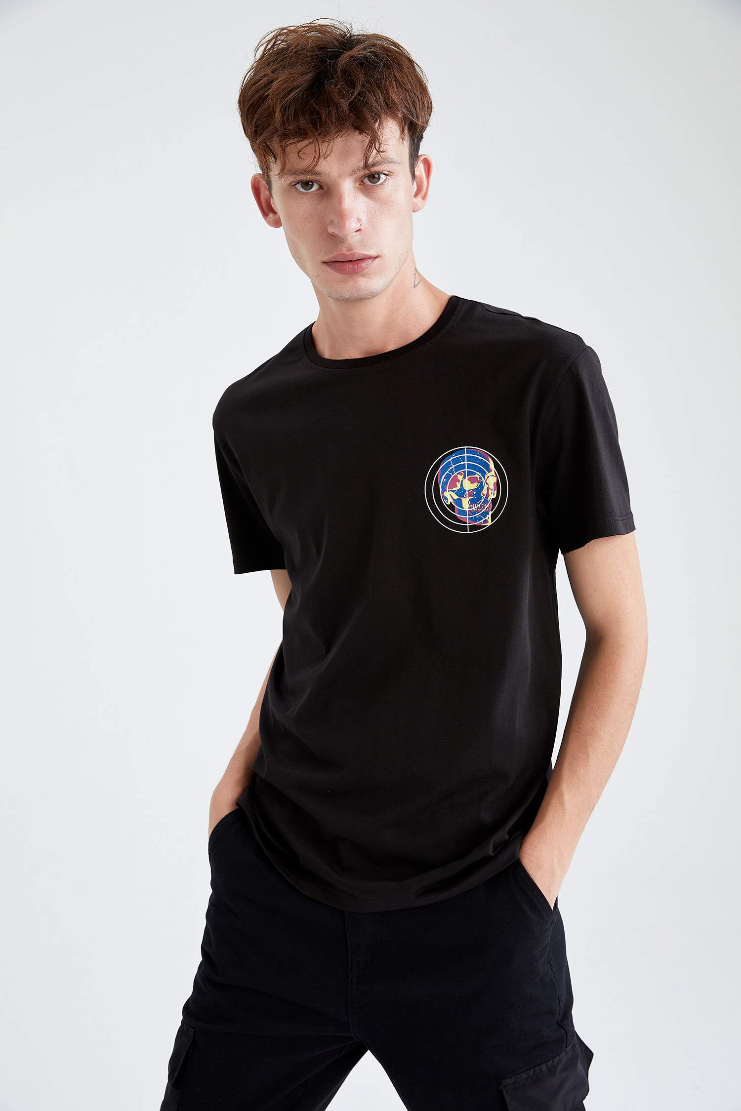 Regular Fit Bisiklet Yaka Baskılı Tişört